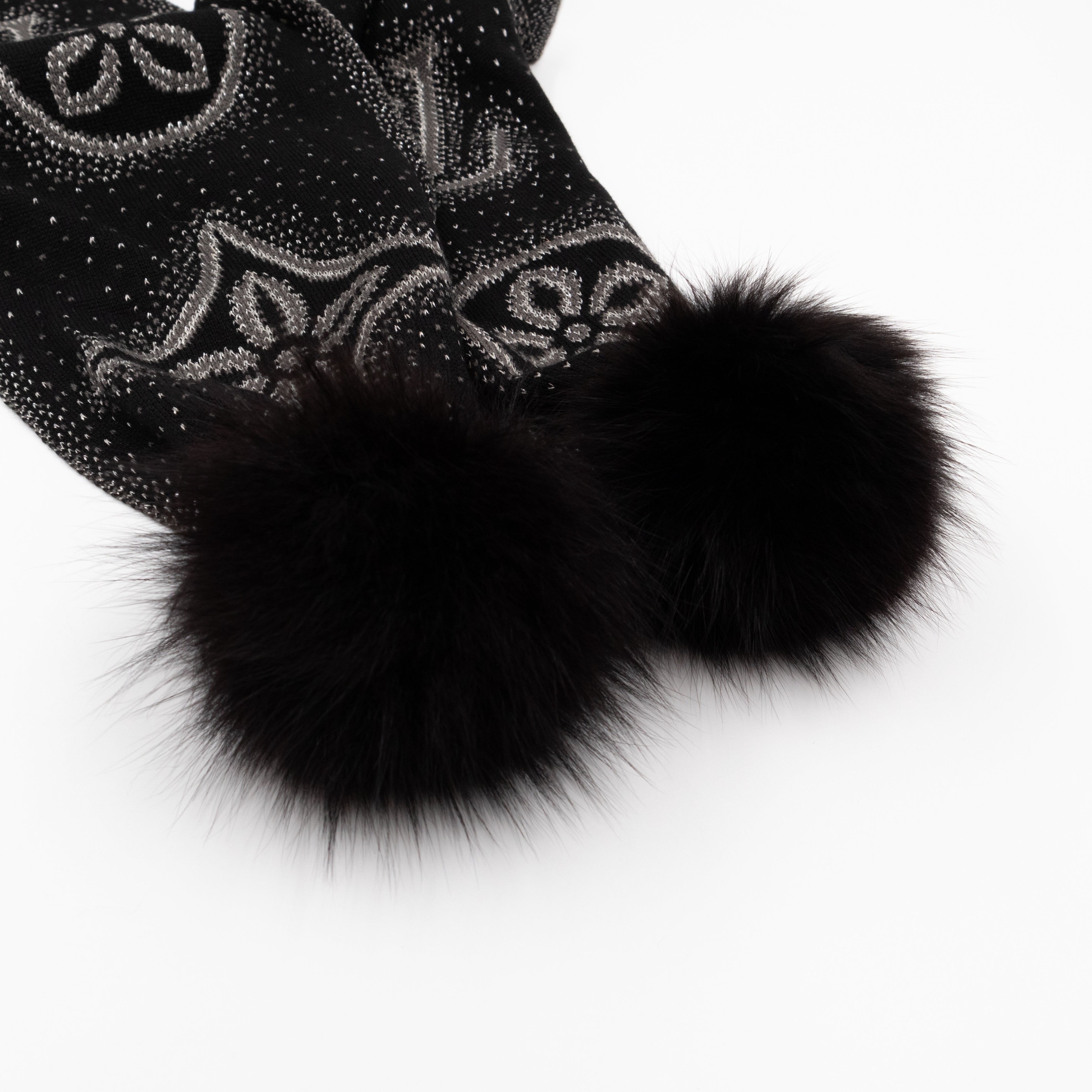 Poliana Fox Fur Cashmere Shawl Black