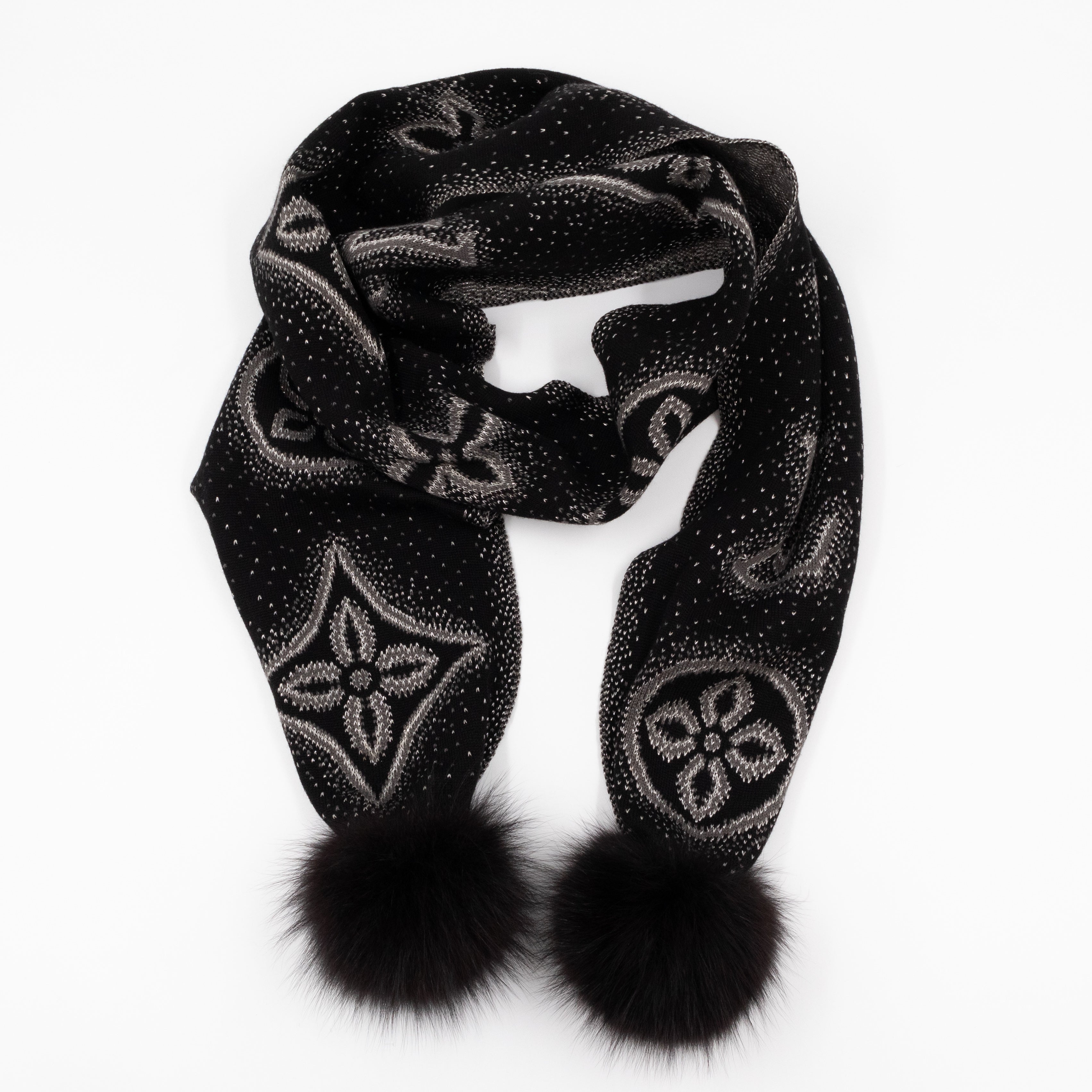Poliana Fox Fur Cashmere Shawl Black