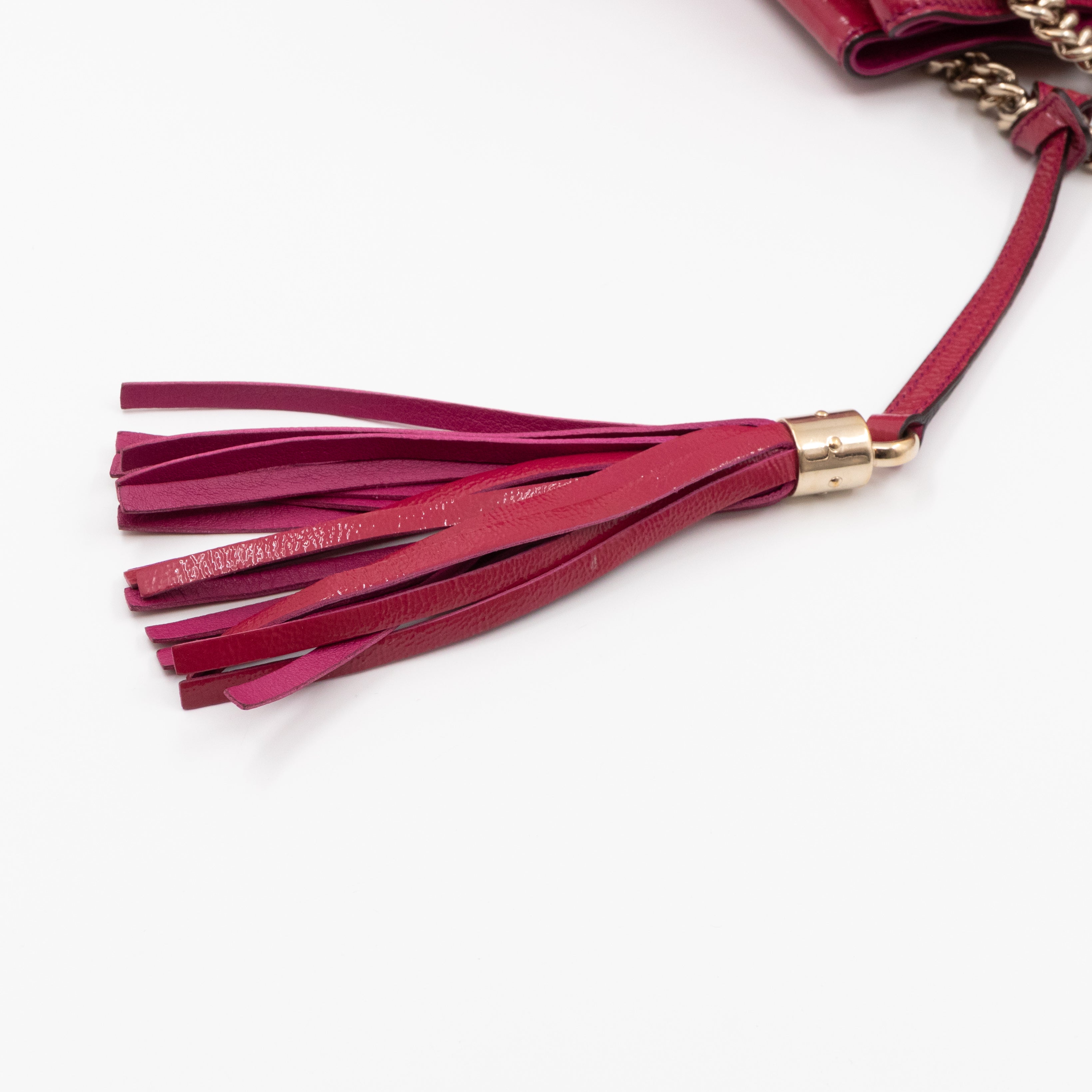 Soho Tassel Chain Tote Crumpled Patent Fuchsia