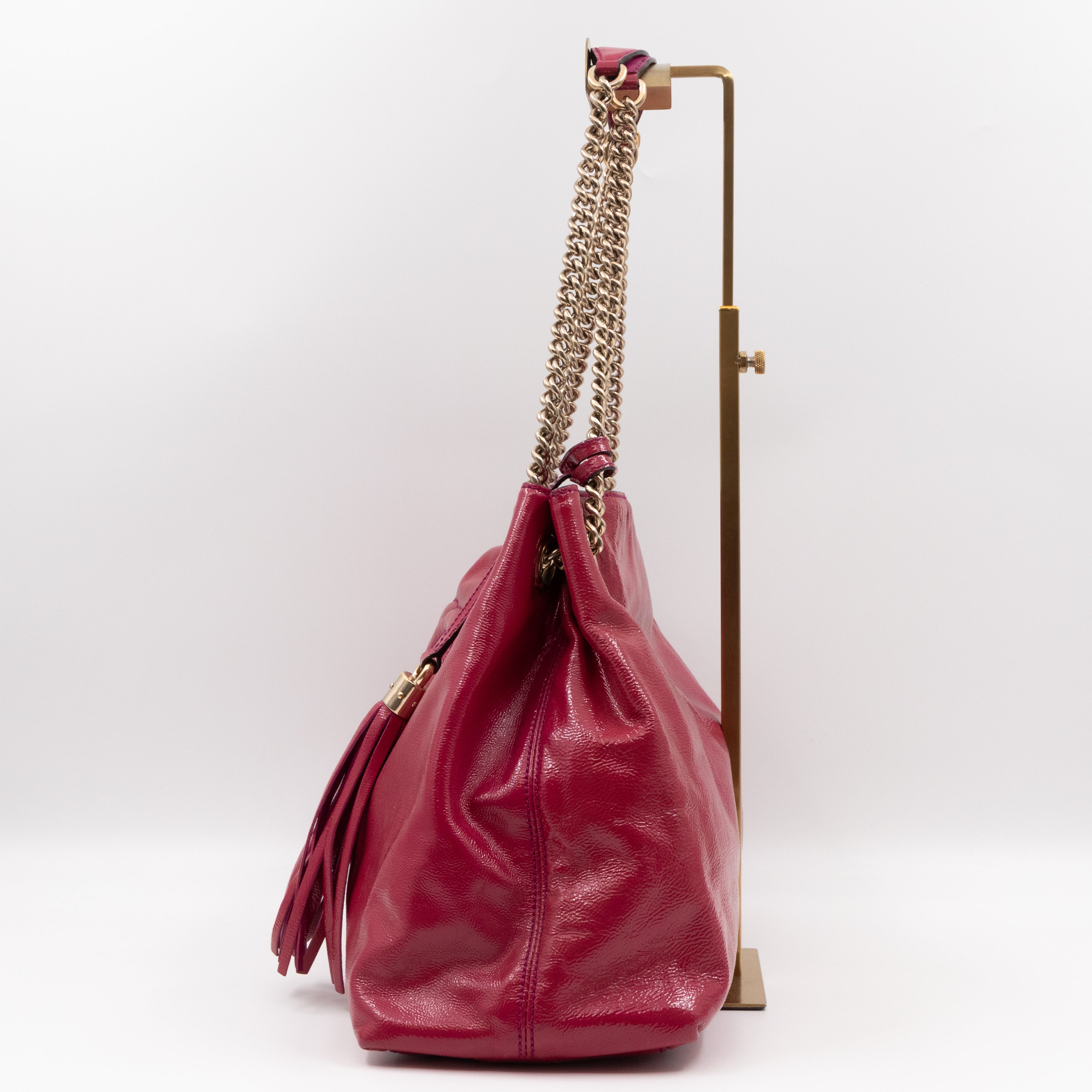 Soho Tassel Chain Tote Crumpled Patent Fuchsia