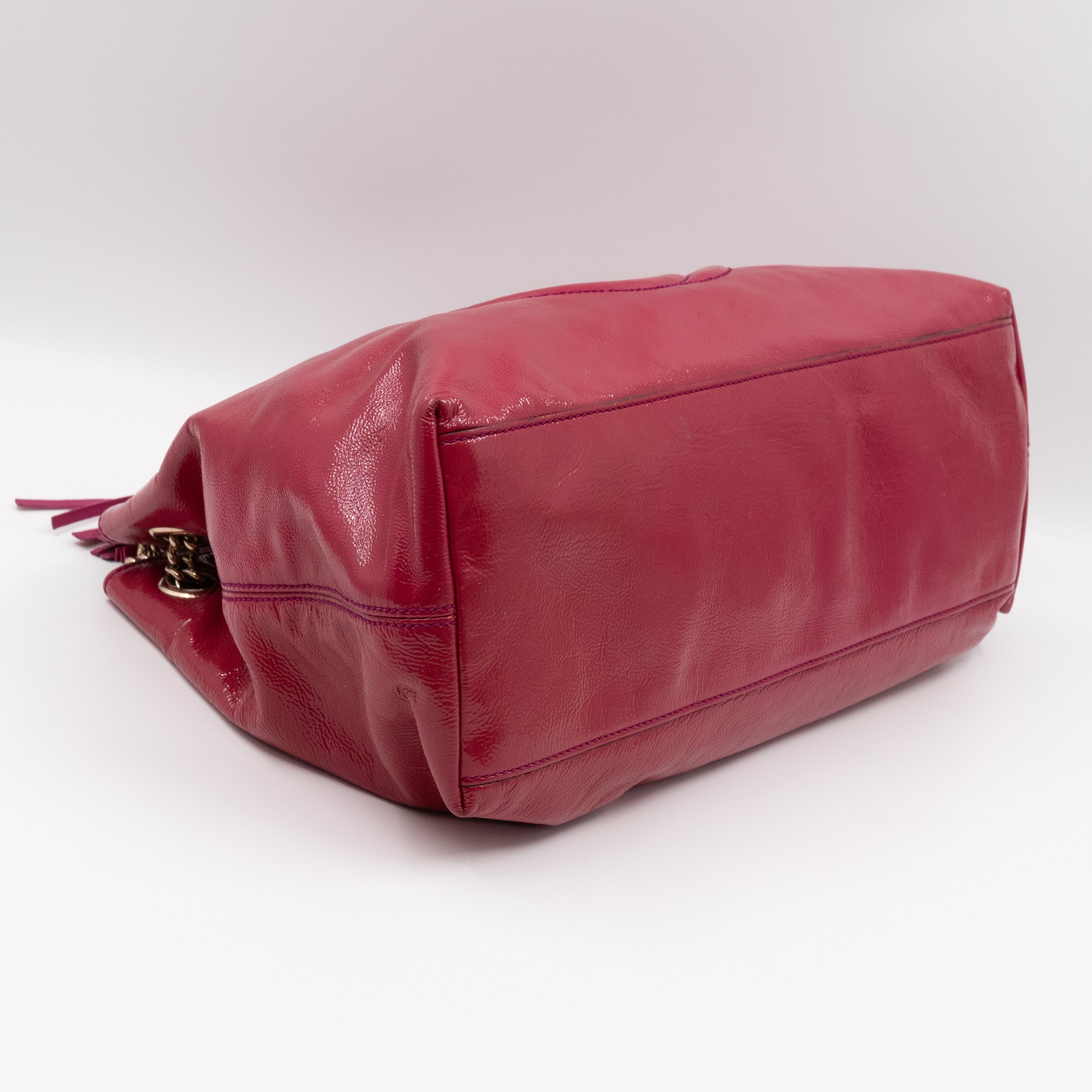 Soho Tassel Chain Tote Crumpled Patent Fuchsia