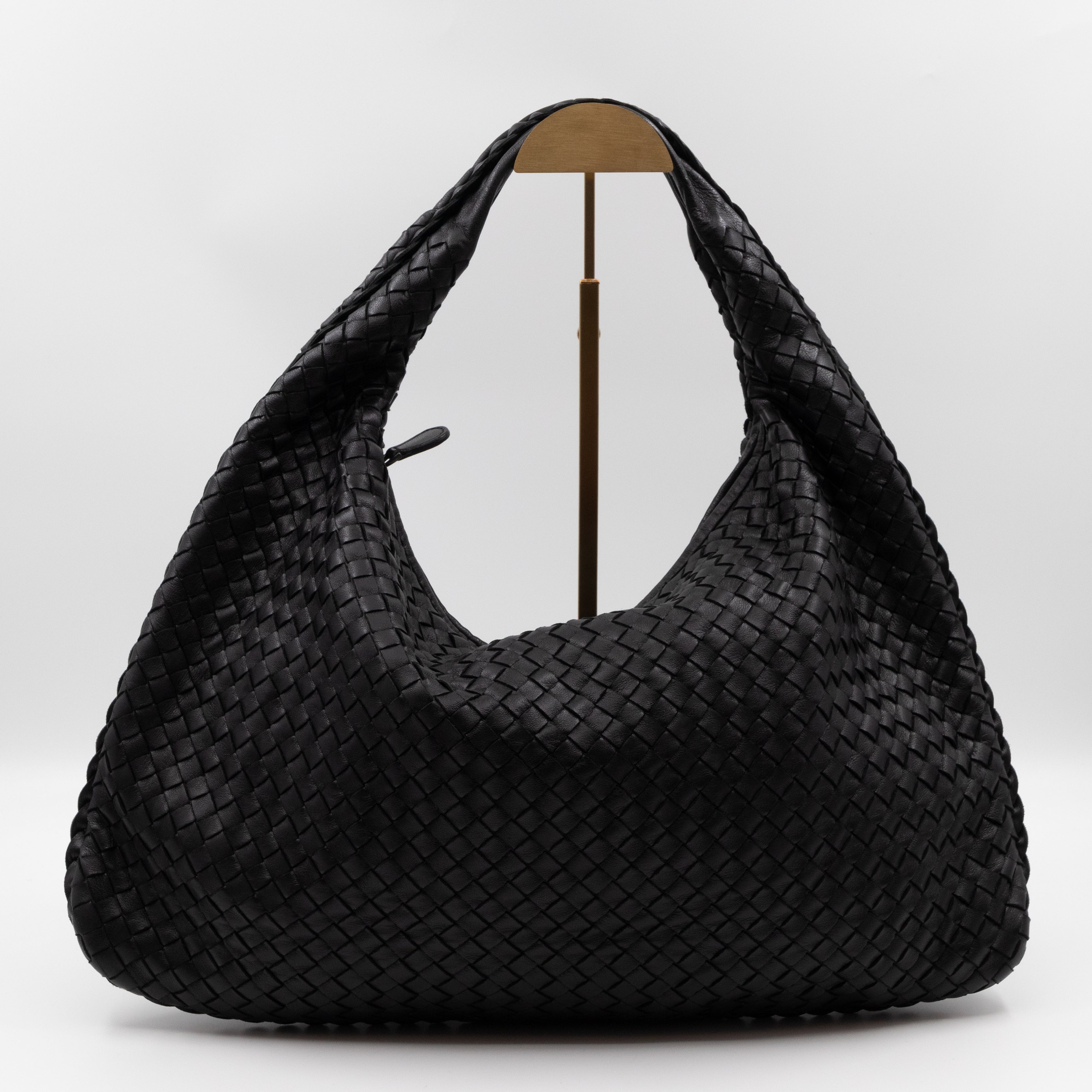 Veneta Hobo Bag Intrecciato Black Leather