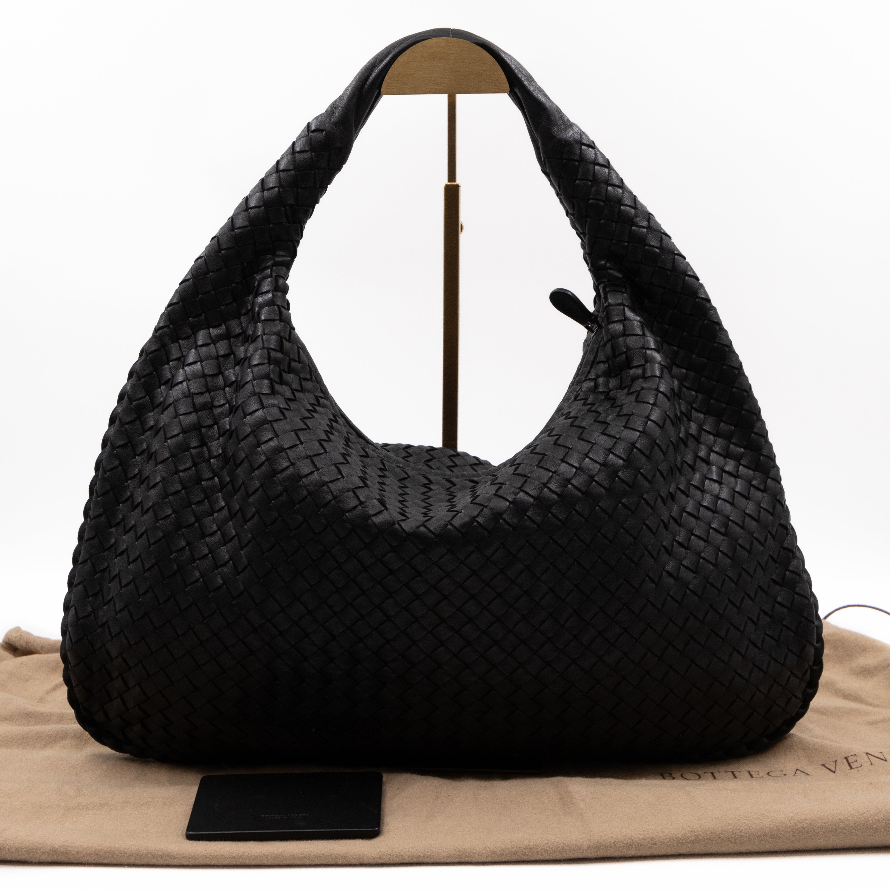 Veneta Hobo Bag Intrecciato Black Leather