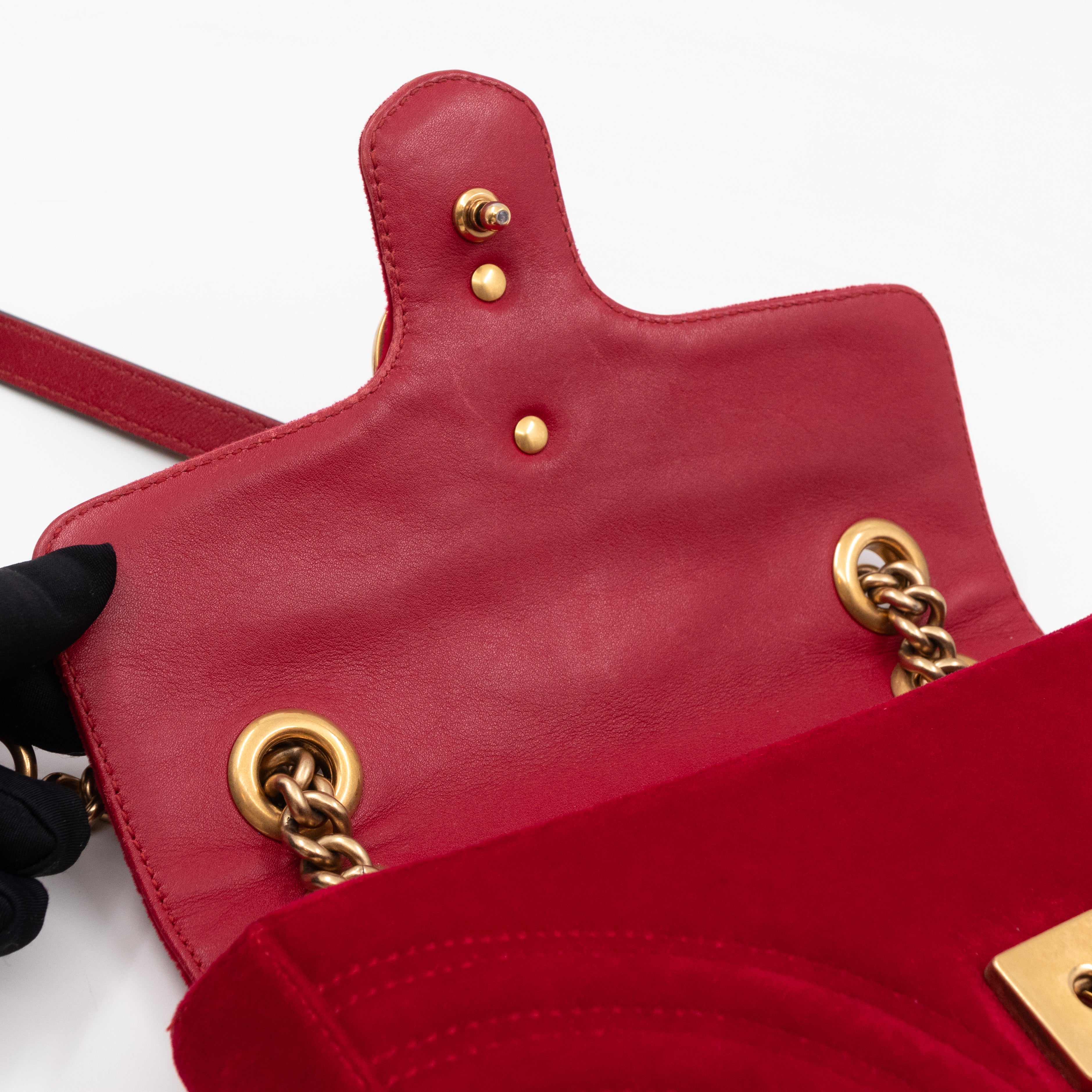 GG Marmont Flap Mini Red Velvet Aged Gold