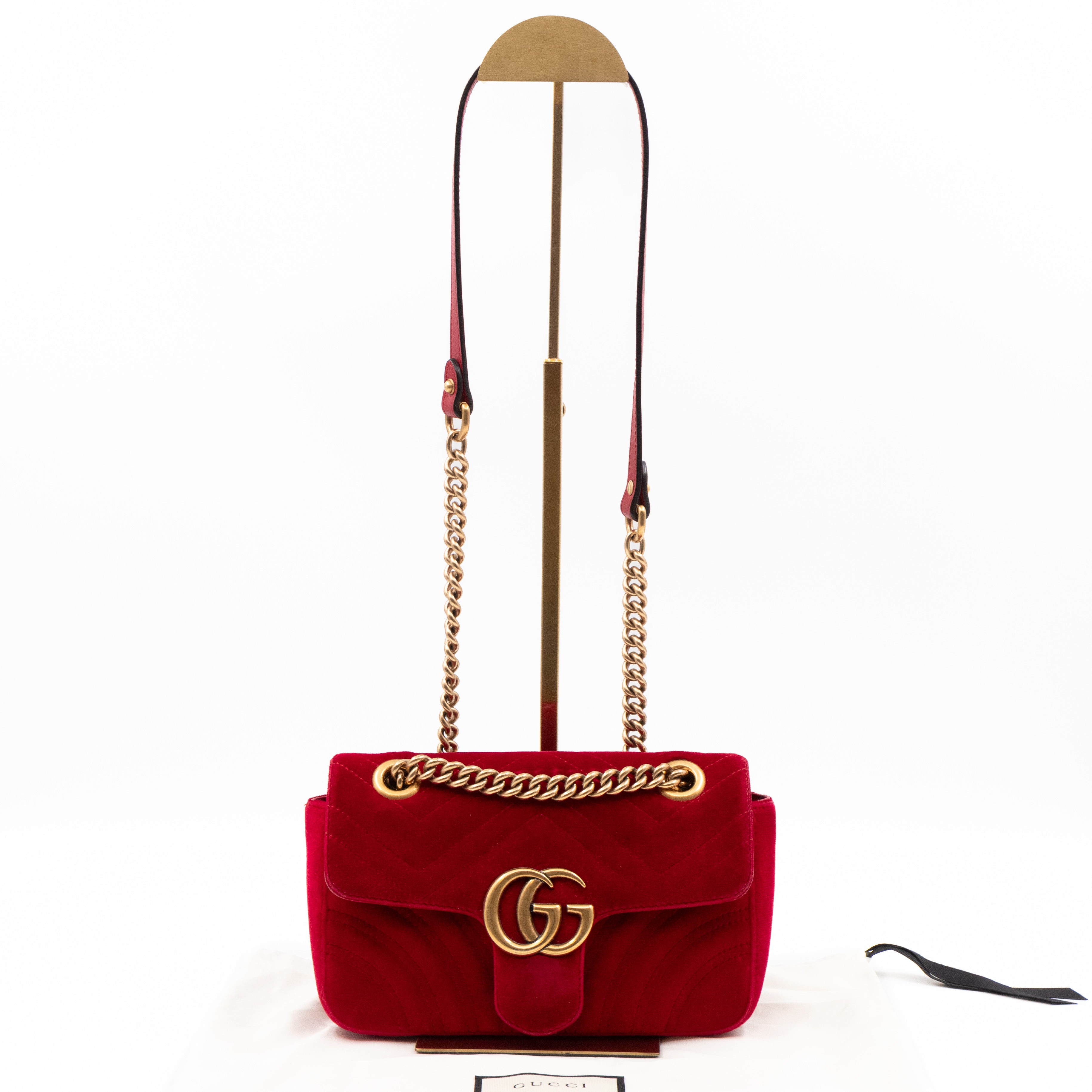 GG Marmont Flap Mini Red Velvet Aged Gold
