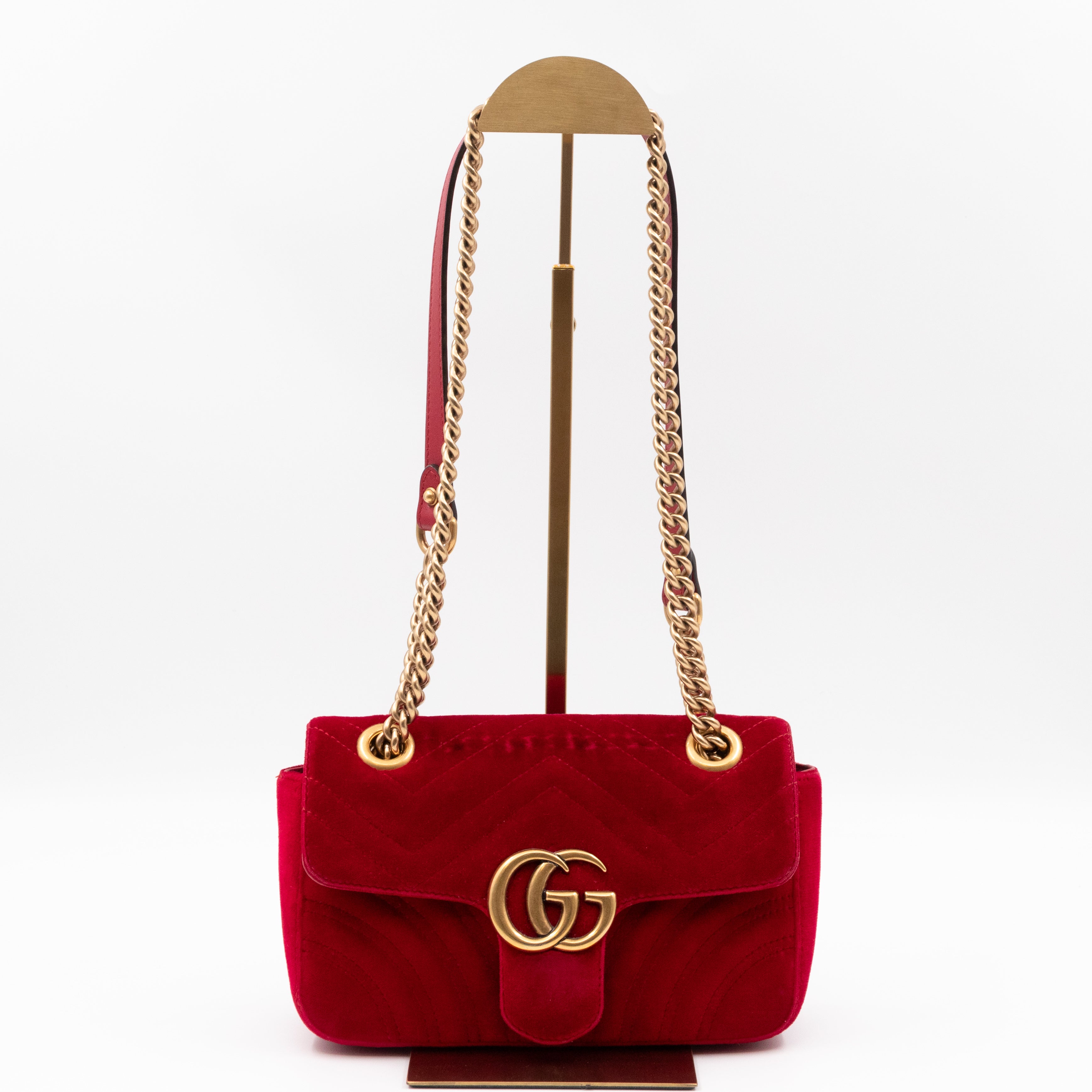 GG Marmont Flap Mini Red Velvet Aged Gold