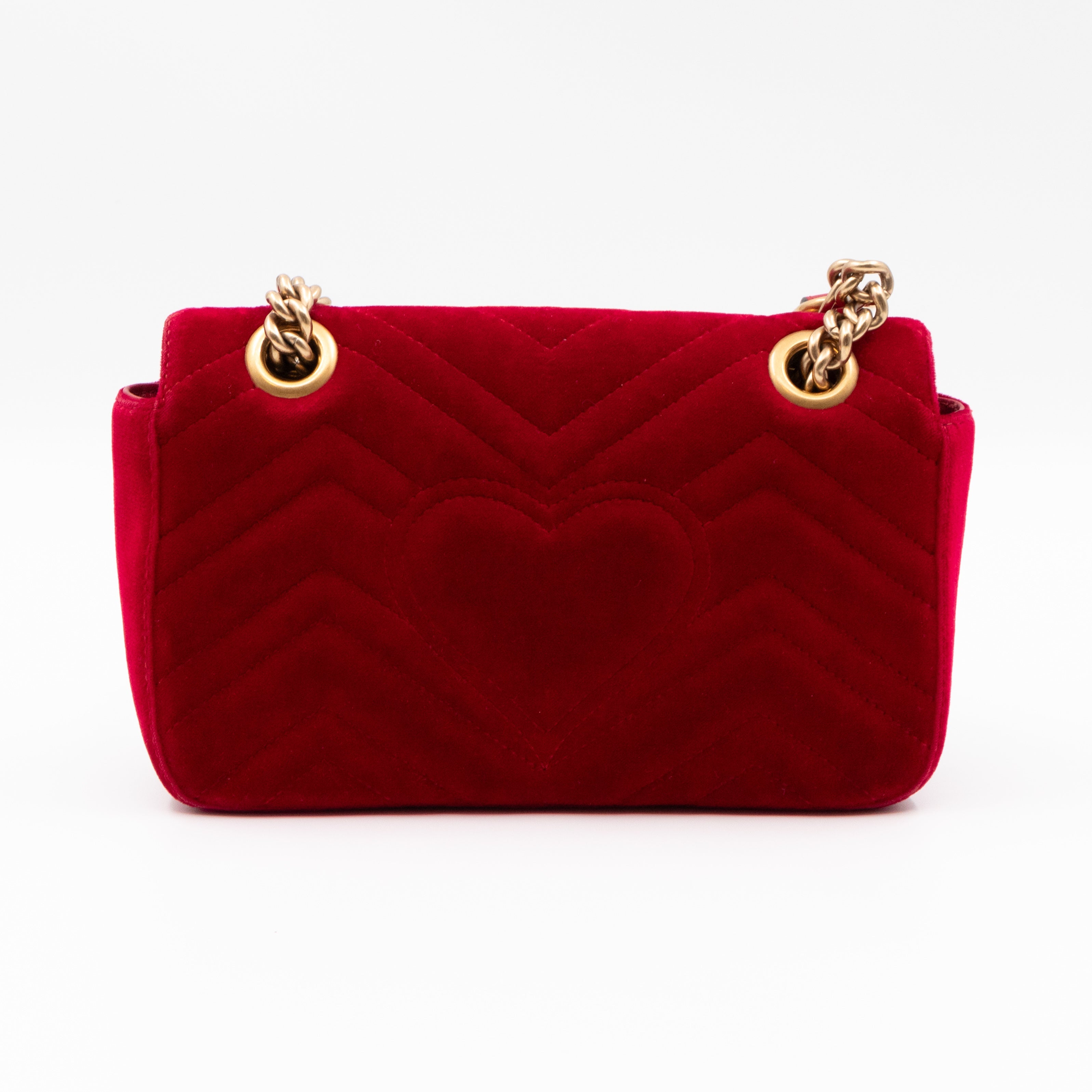GG Marmont Flap Mini Red Velvet Aged Gold