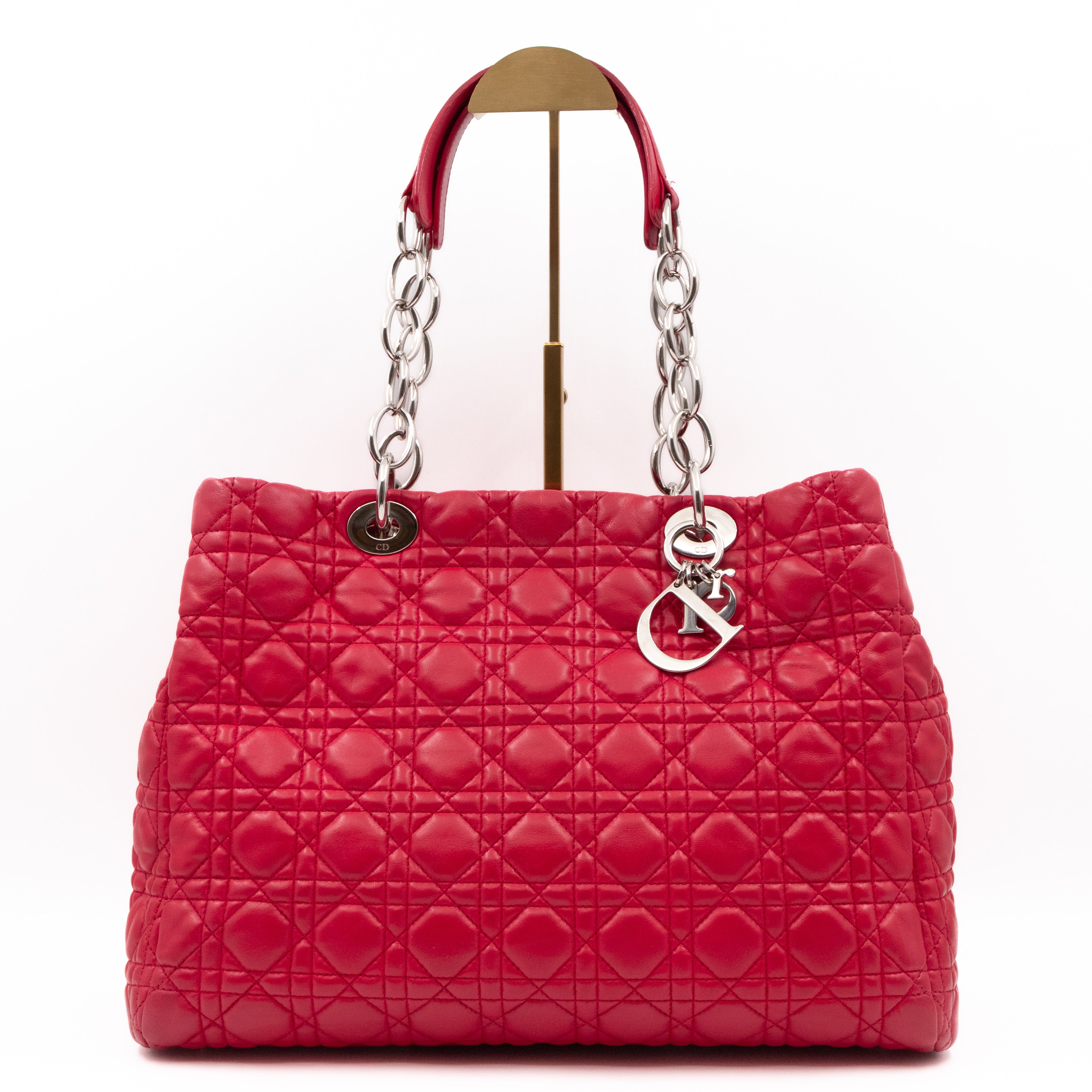 Medium Soft Shopping Tote Raspberry Red Cannage Leather