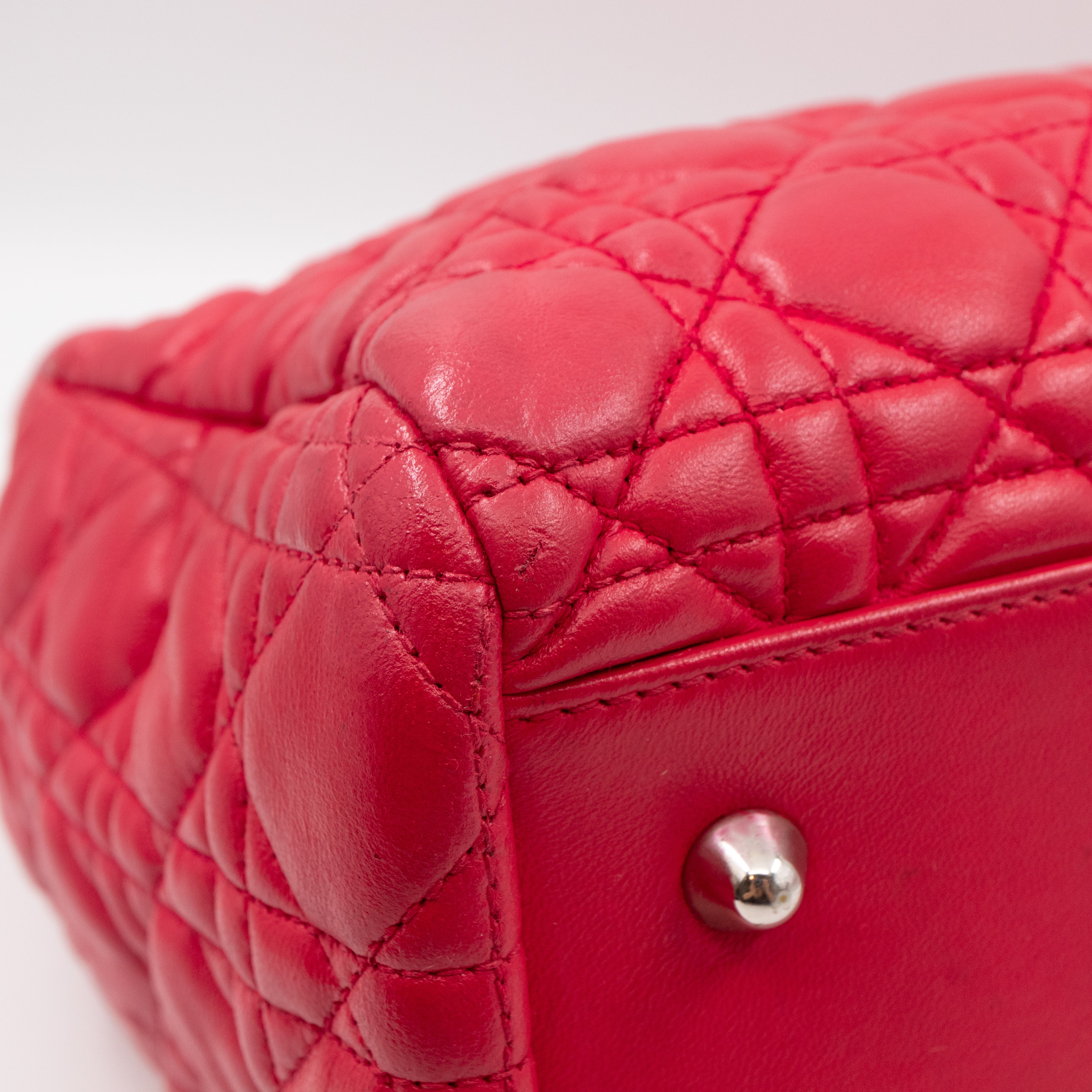 Medium Soft Shopping Tote Raspberry Red Cannage Leather