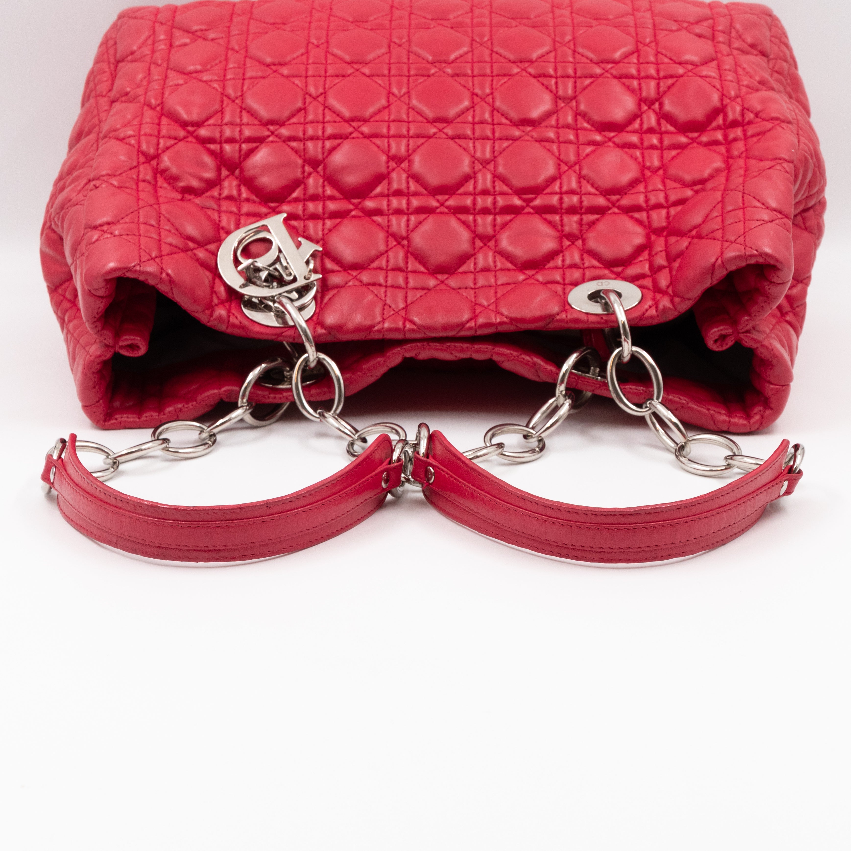 Medium Soft Shopping Tote Raspberry Red Cannage Leather