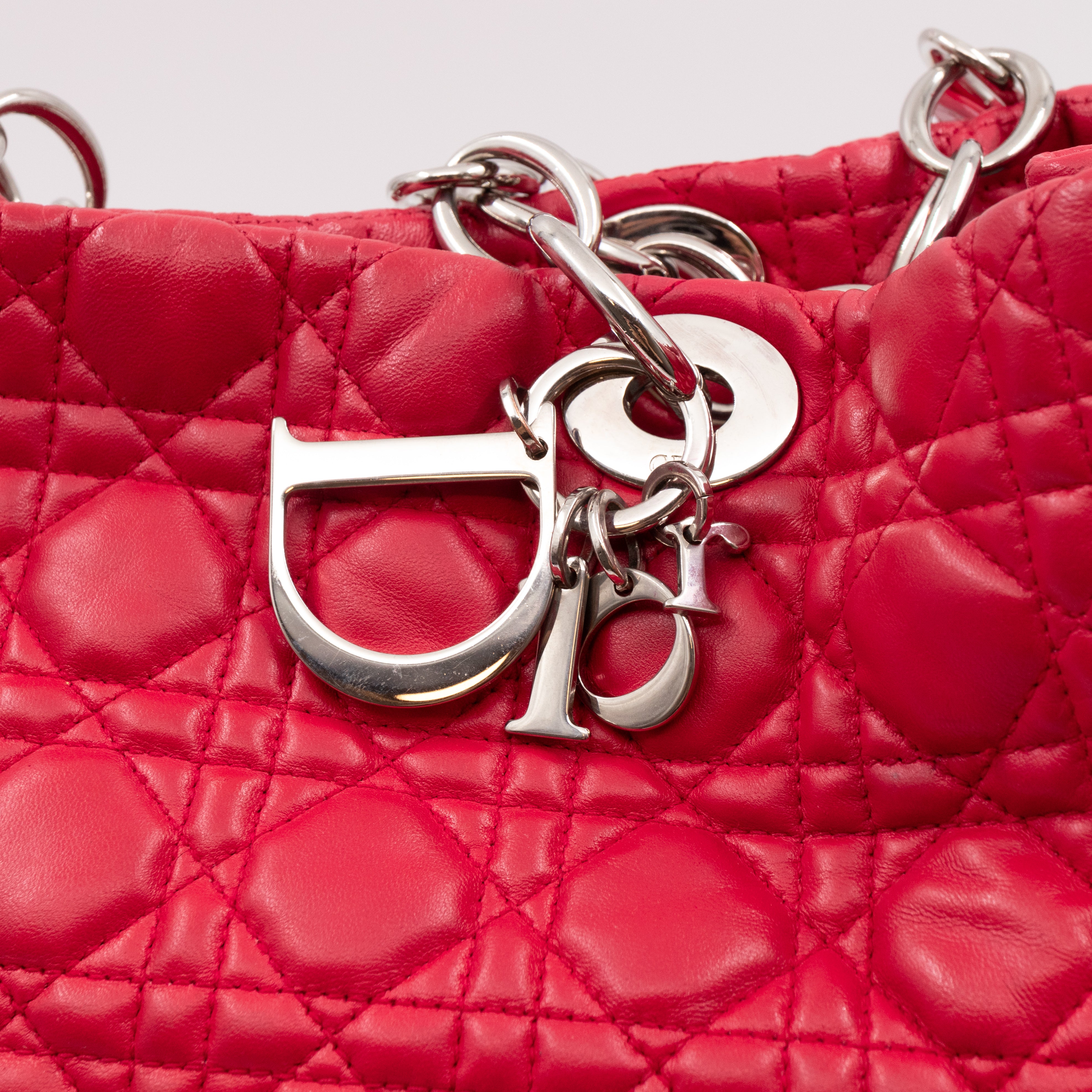 Medium Soft Shopping Tote Raspberry Red Cannage Leather