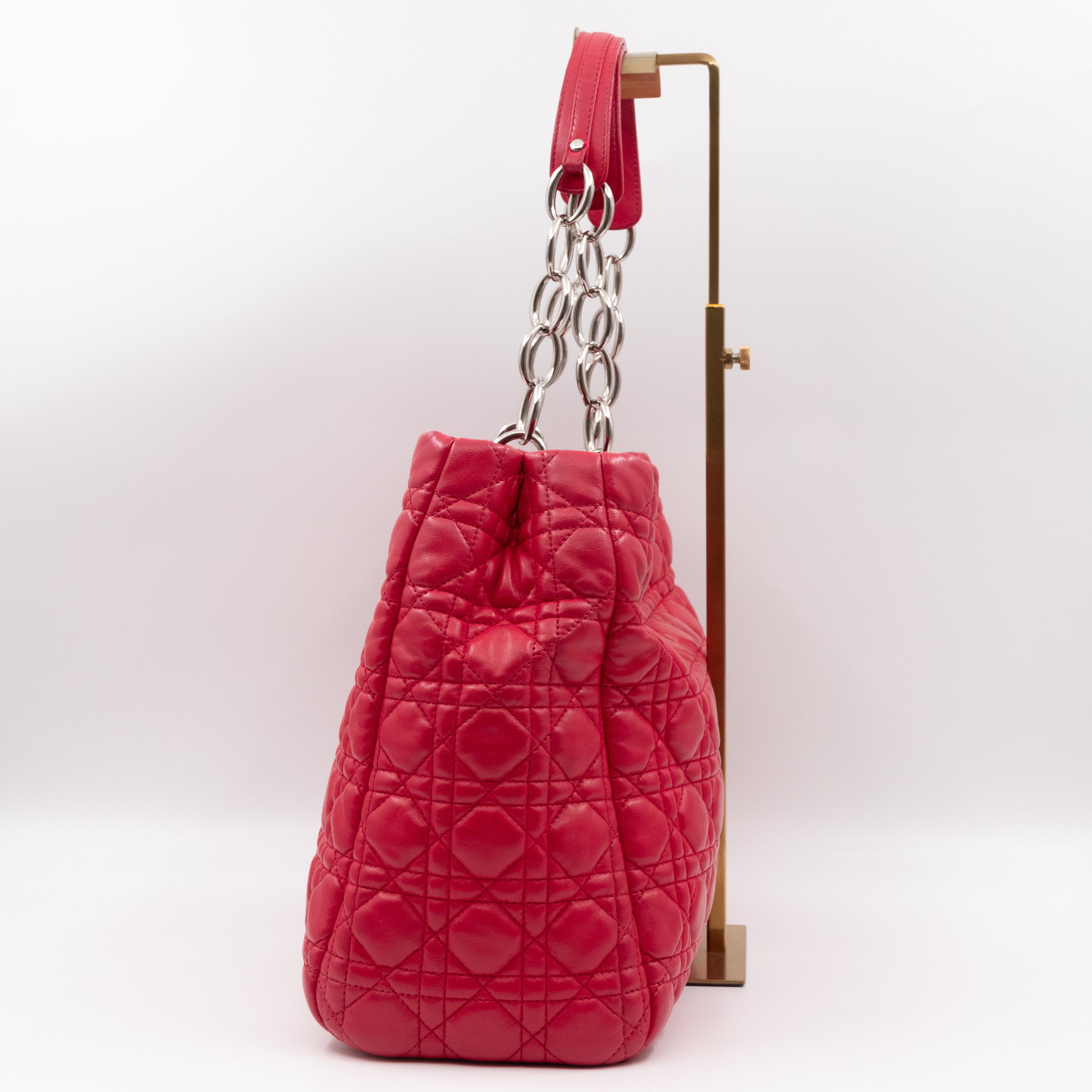 Medium Soft Shopping Tote Raspberry Red Cannage Leather