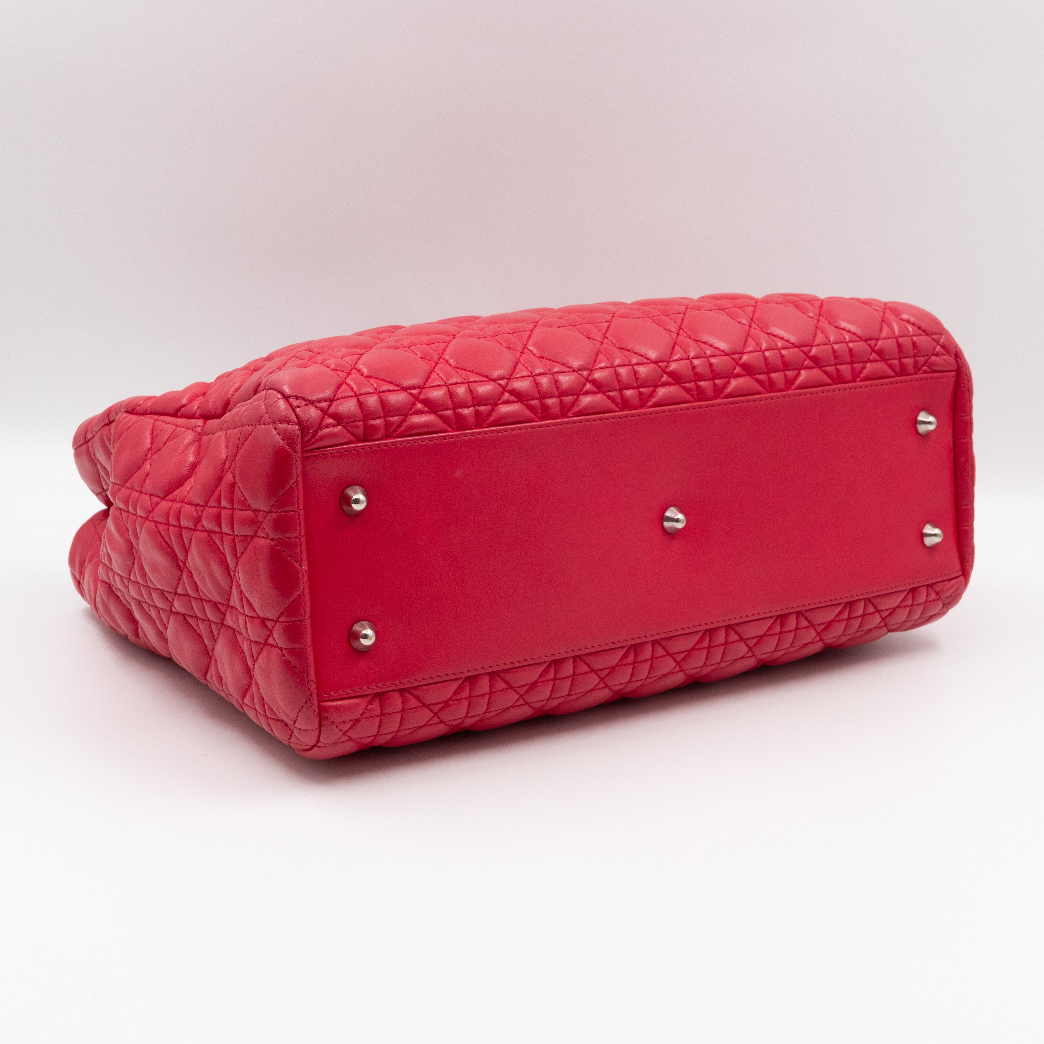 Medium Soft Shopping Tote Raspberry Red Cannage Leather