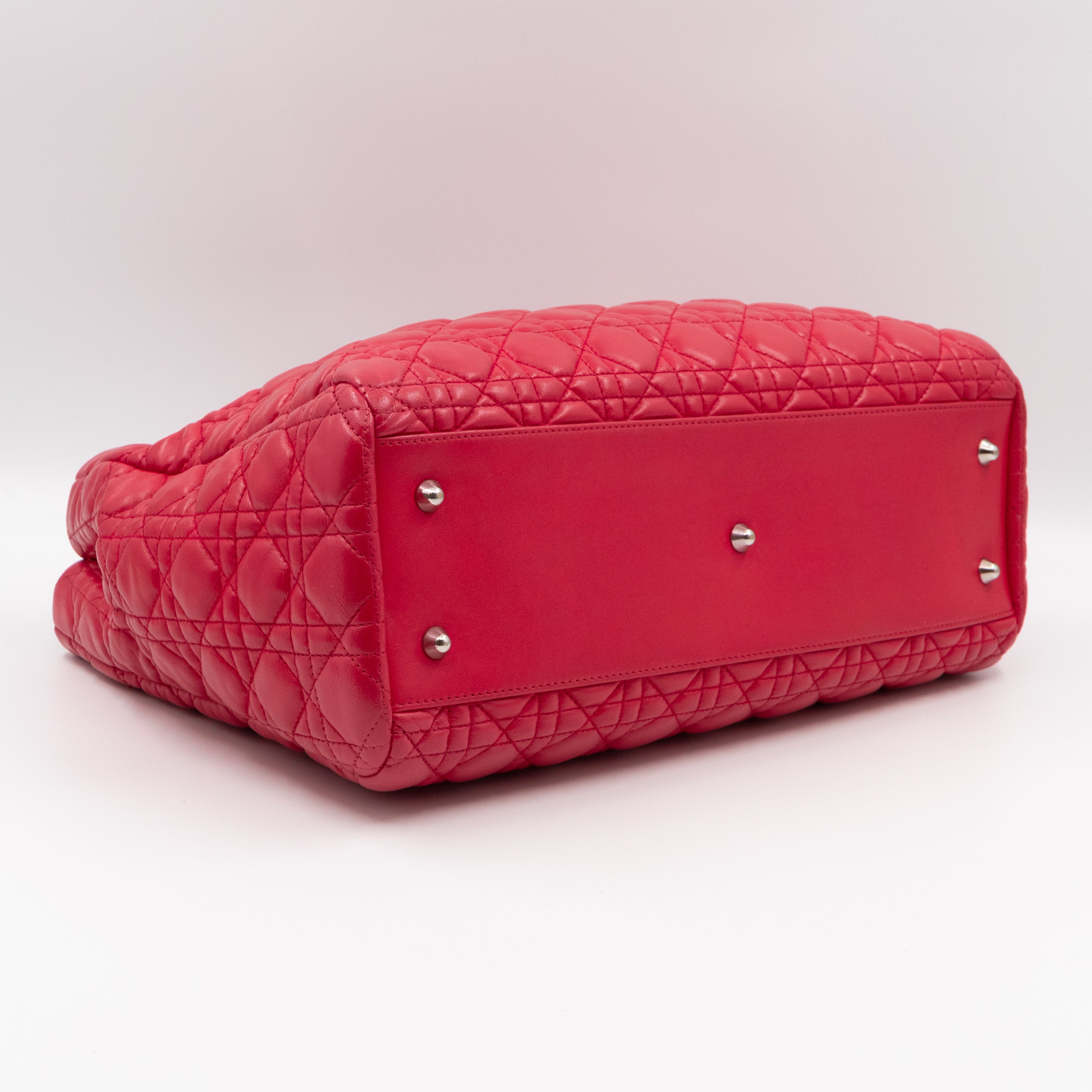 Medium Soft Shopping Tote Raspberry Red Cannage Leather