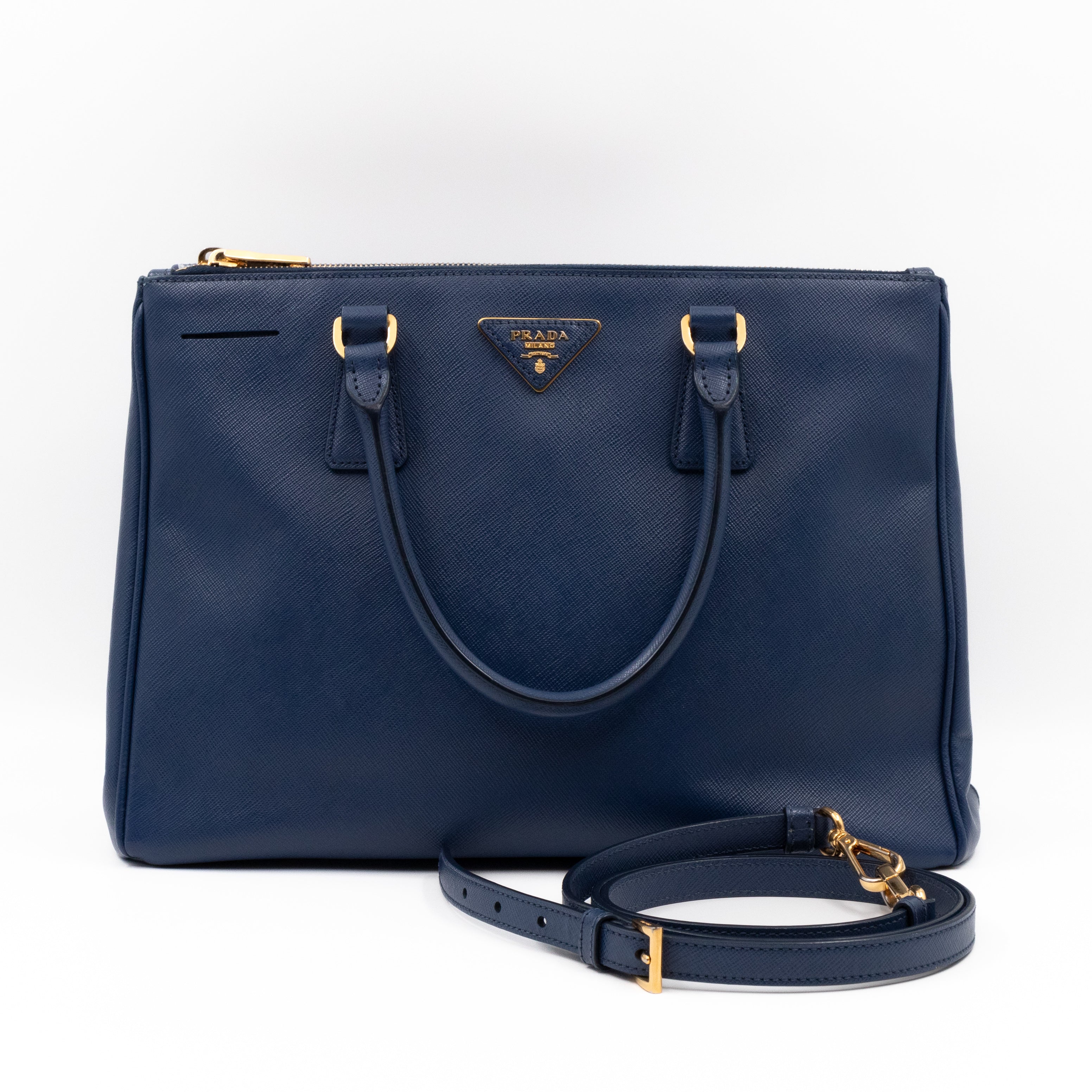 Prada Prada Galleria Large Double Zip Blue Saffiano Queen Station