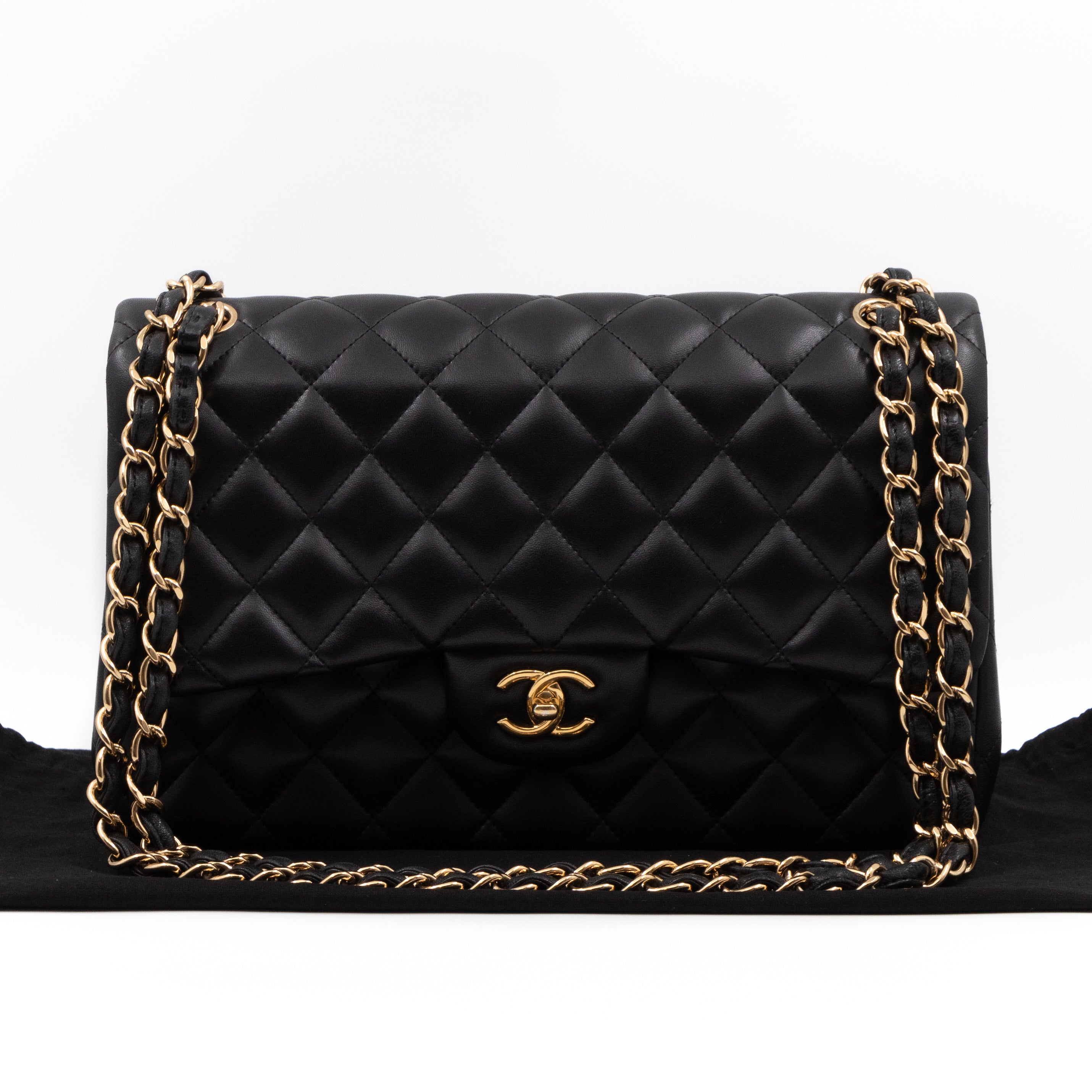 Classic Double Flap Jumbo Black Lambskin Gold