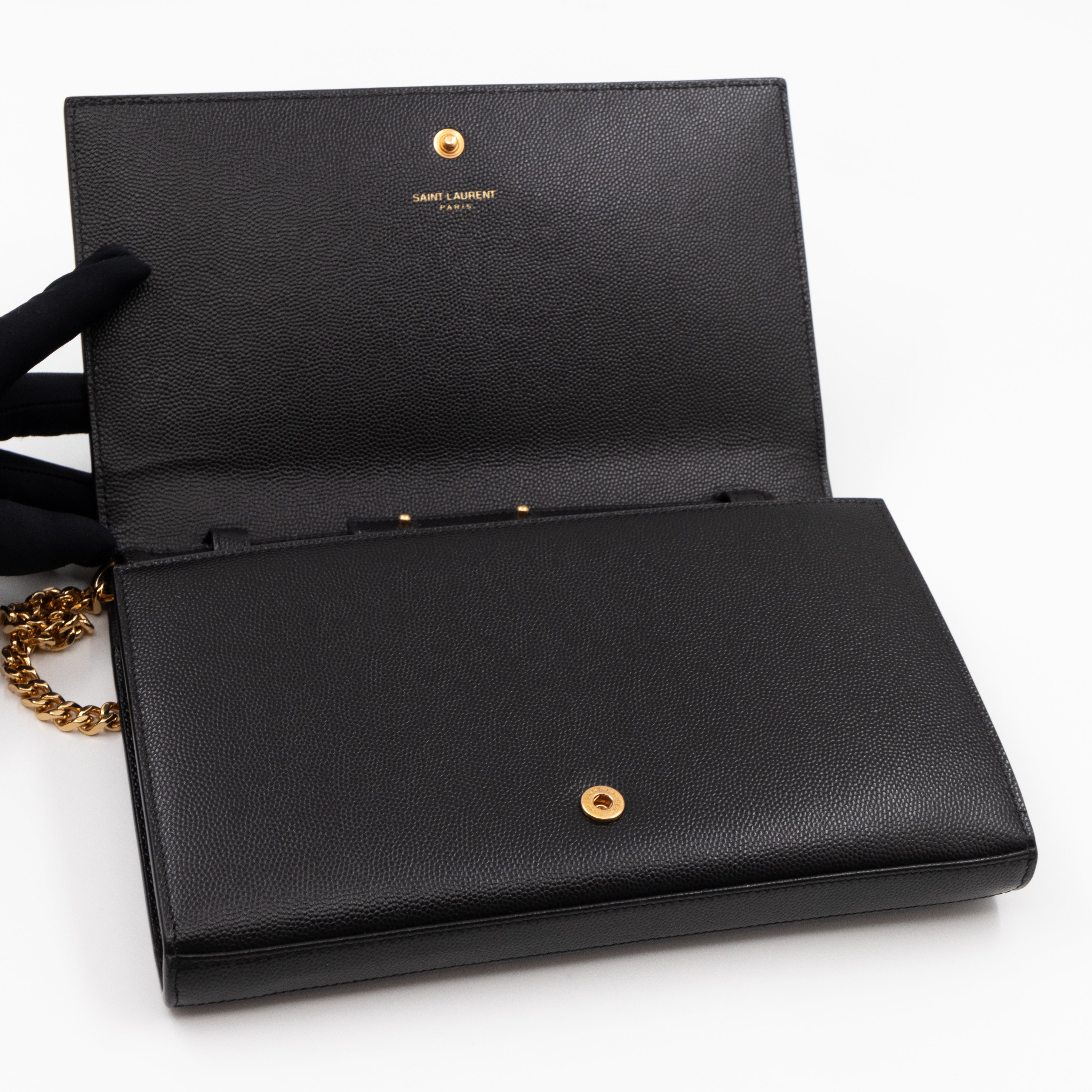 Kate Chain Wallet Bag Black Grained Leather Gold