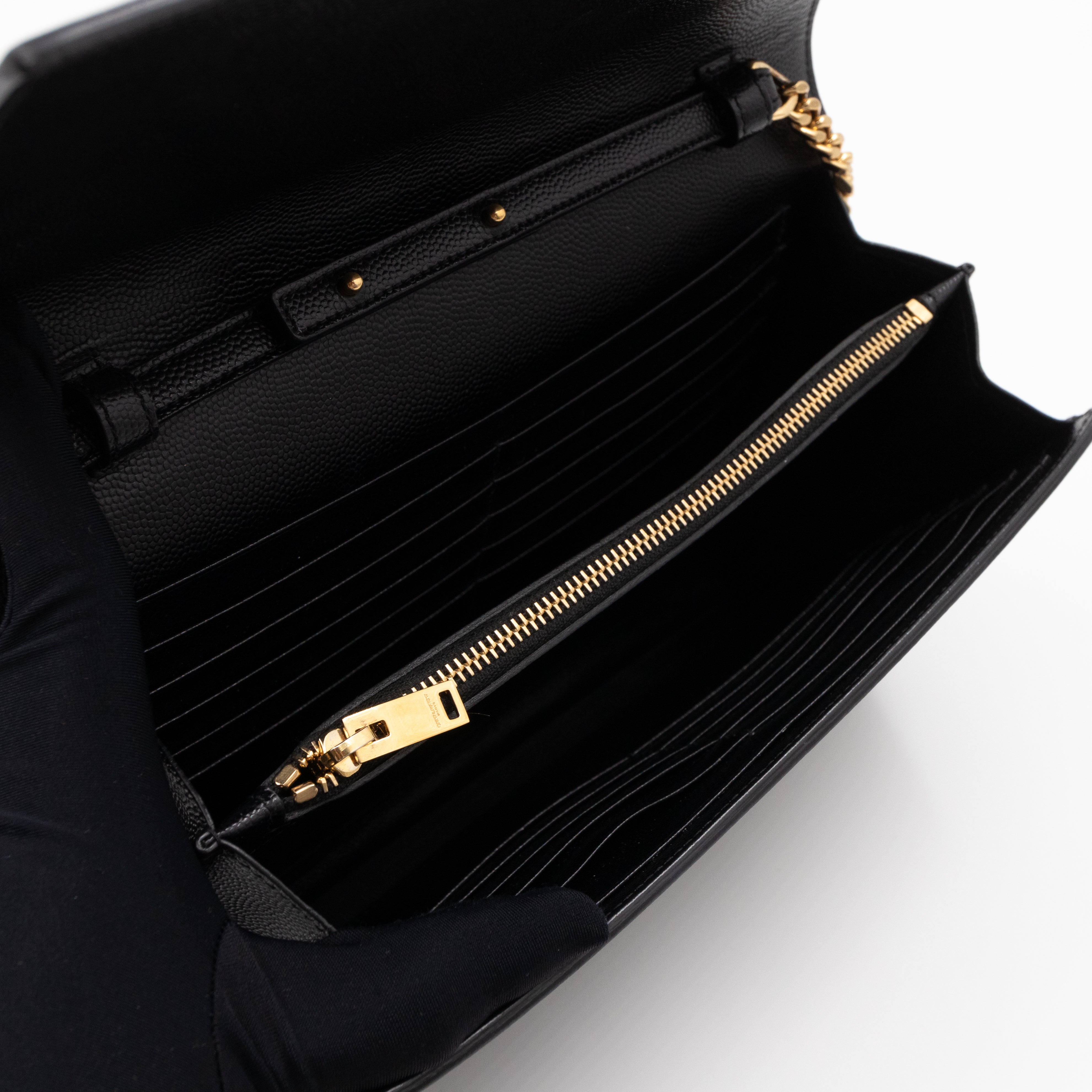 Kate Chain Wallet Bag Black Grained Leather Gold