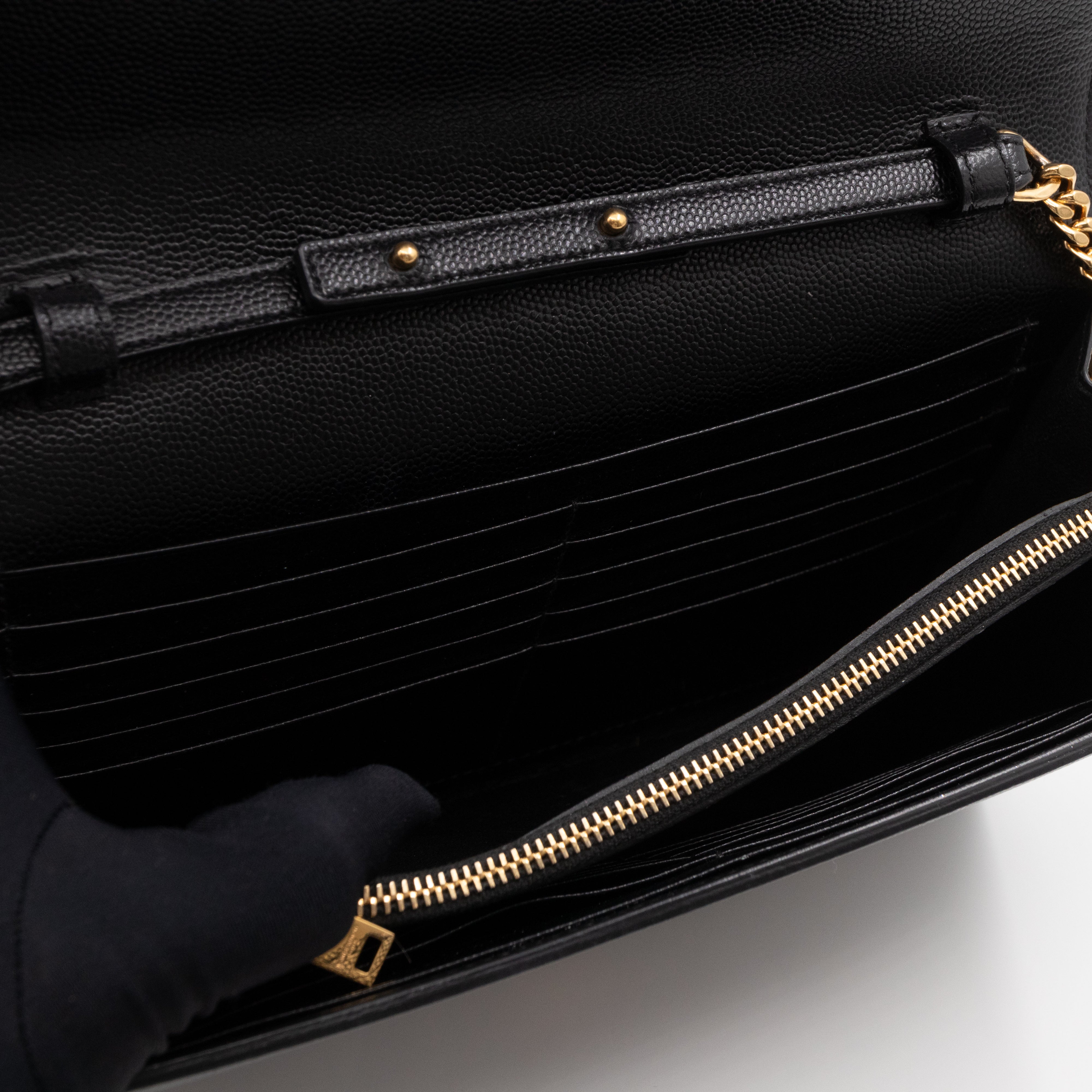 Kate Chain Wallet Bag Black Grained Leather Gold