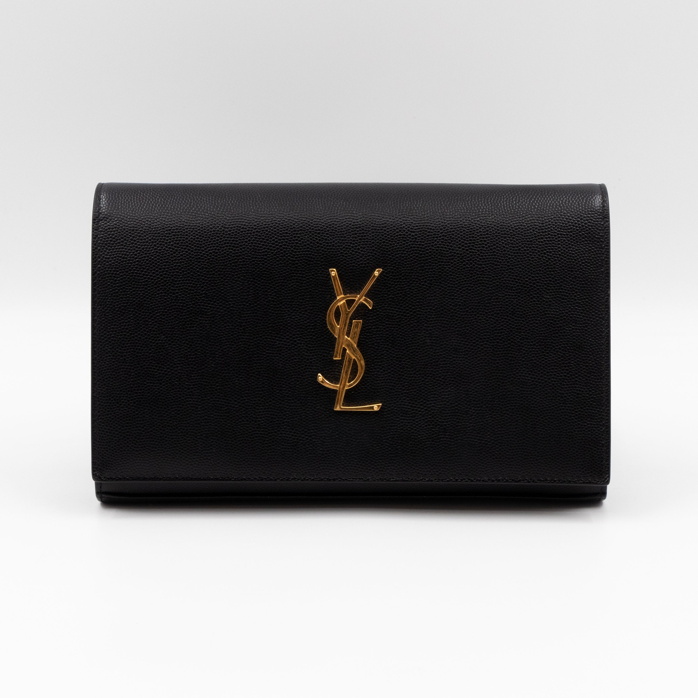 Kate Chain Wallet Bag Black Grained Leather Gold