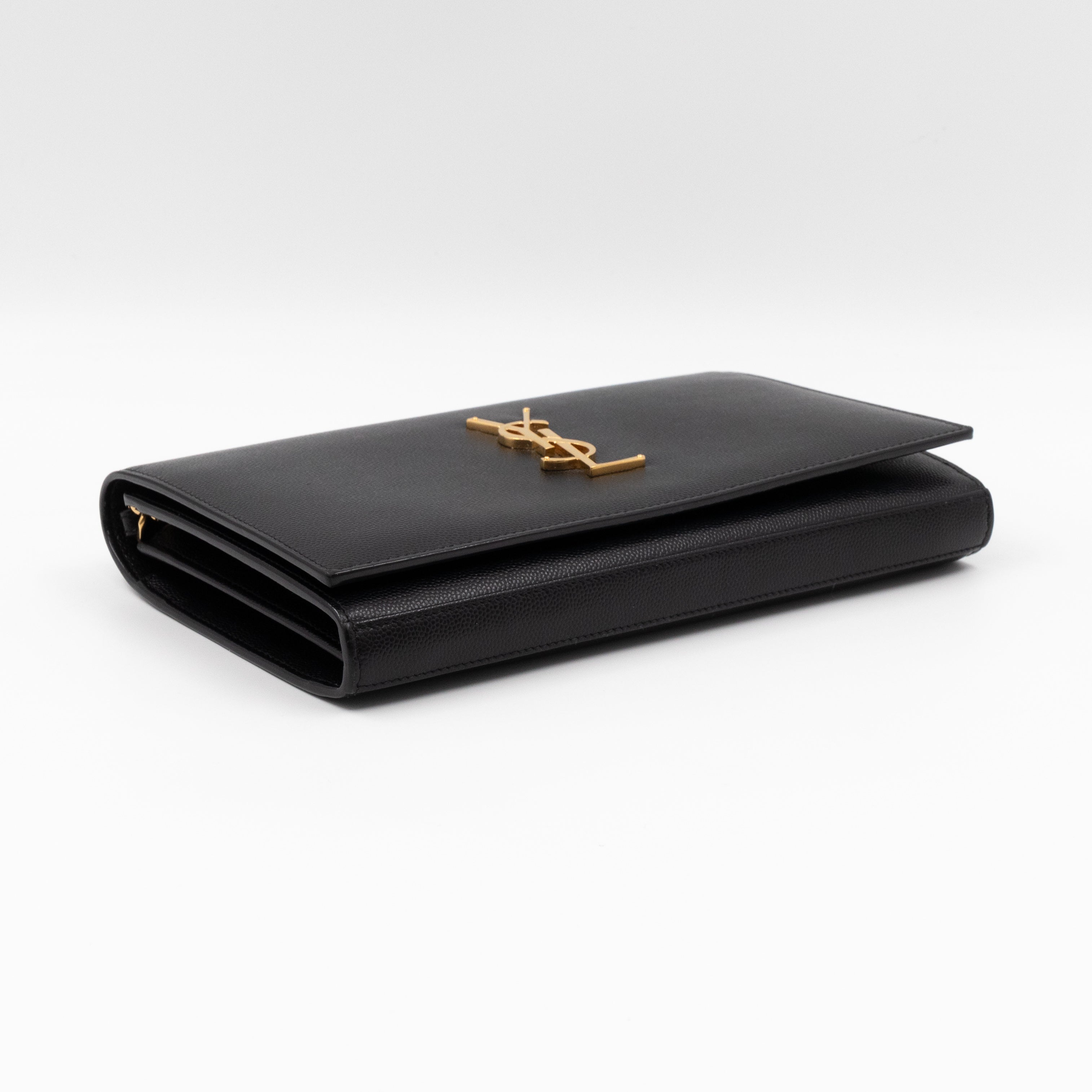 Kate Chain Wallet Bag Black Grained Leather Gold