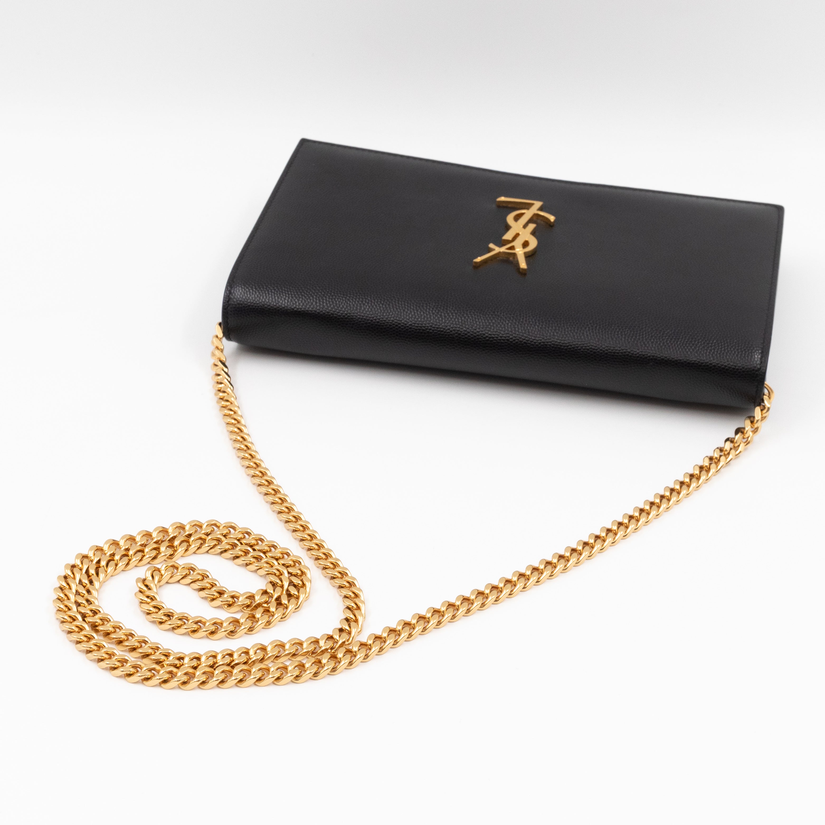 Kate Chain Wallet Bag Black Grained Leather Gold