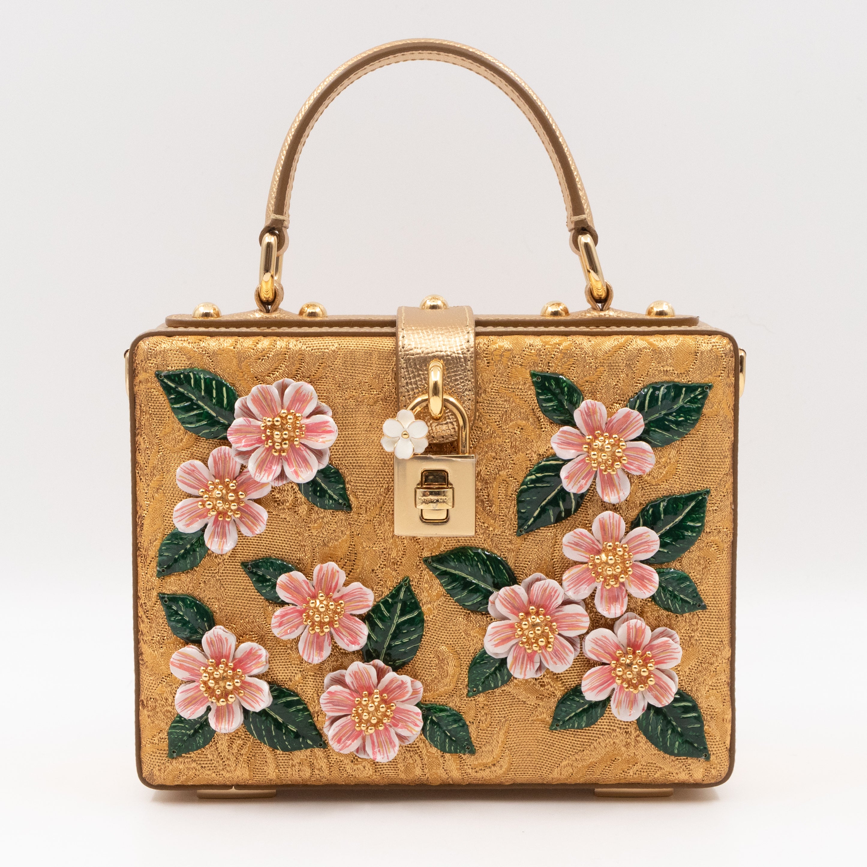 DG Unique Box Flower Handbag Embellished Lurex and Leather