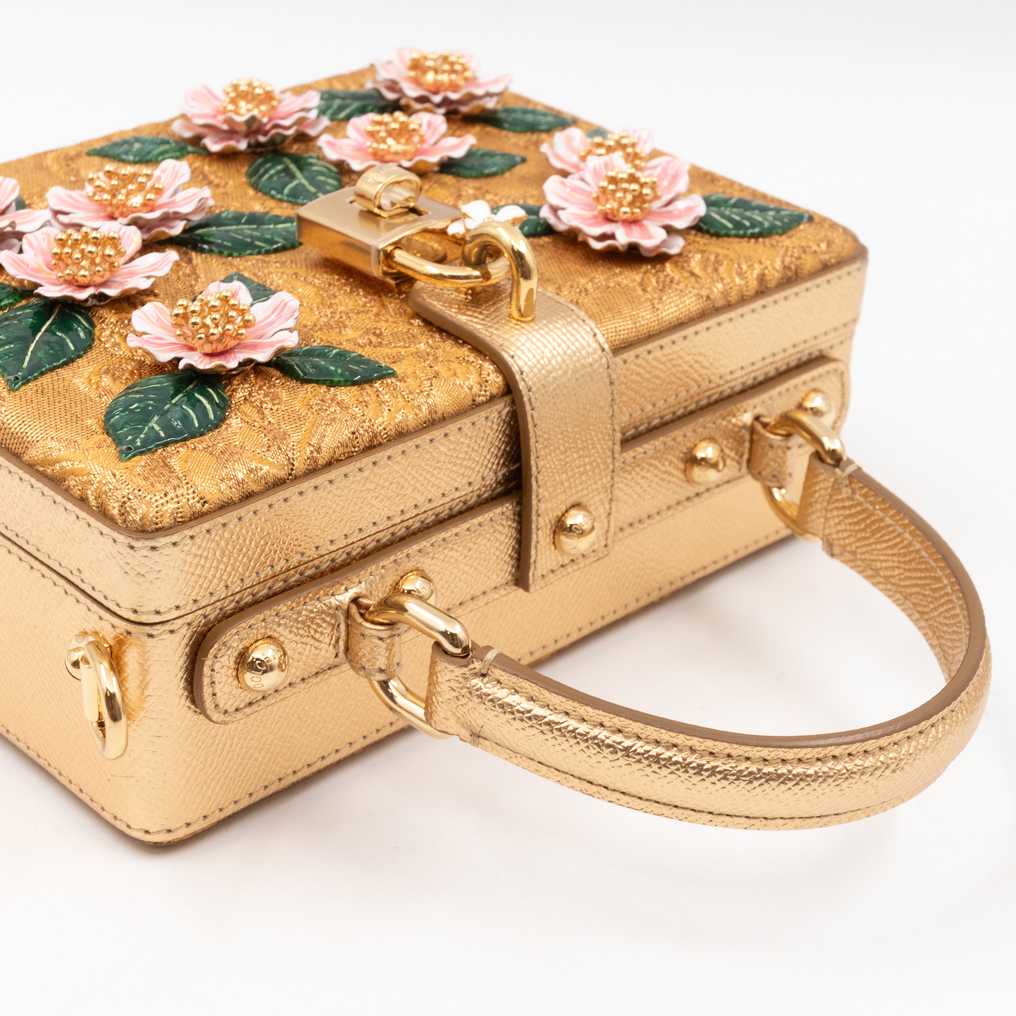 DG Unique Box Flower Handbag Embellished Lurex and Leather