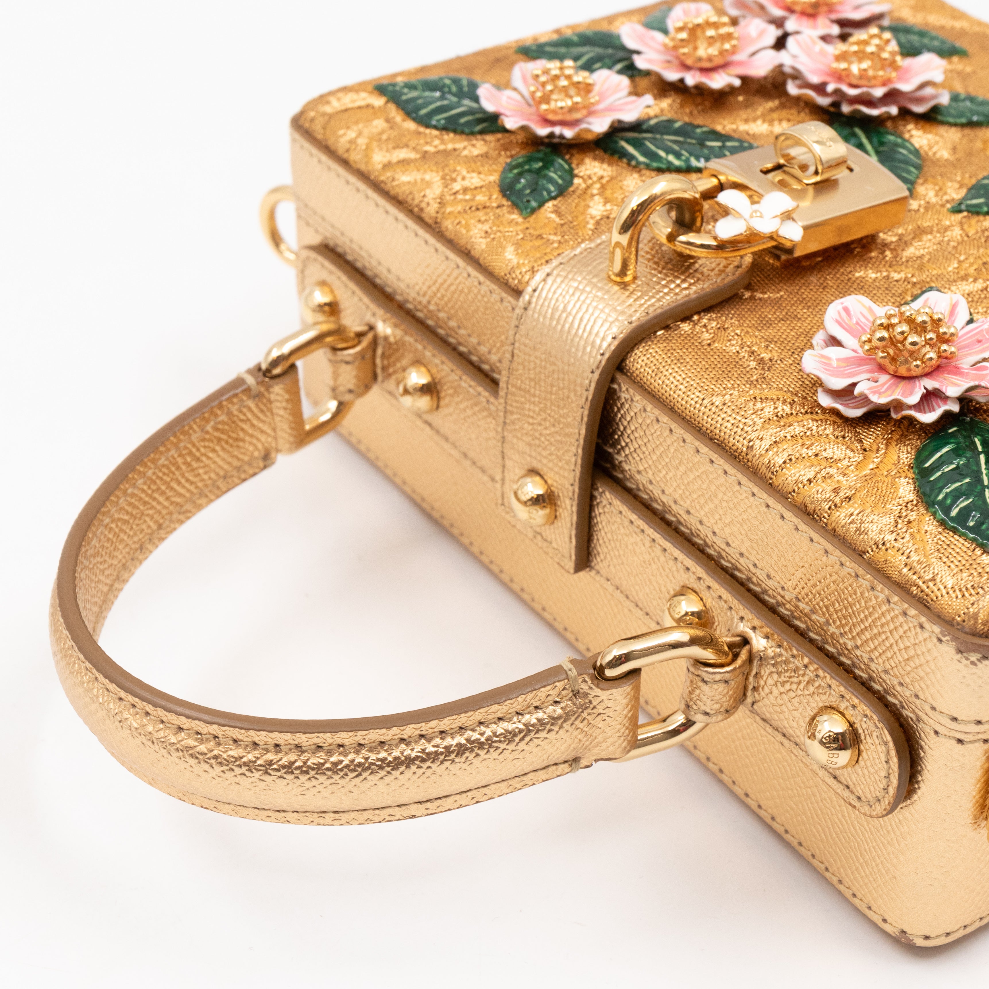 DG Unique Box Flower Handbag Embellished Lurex and Leather