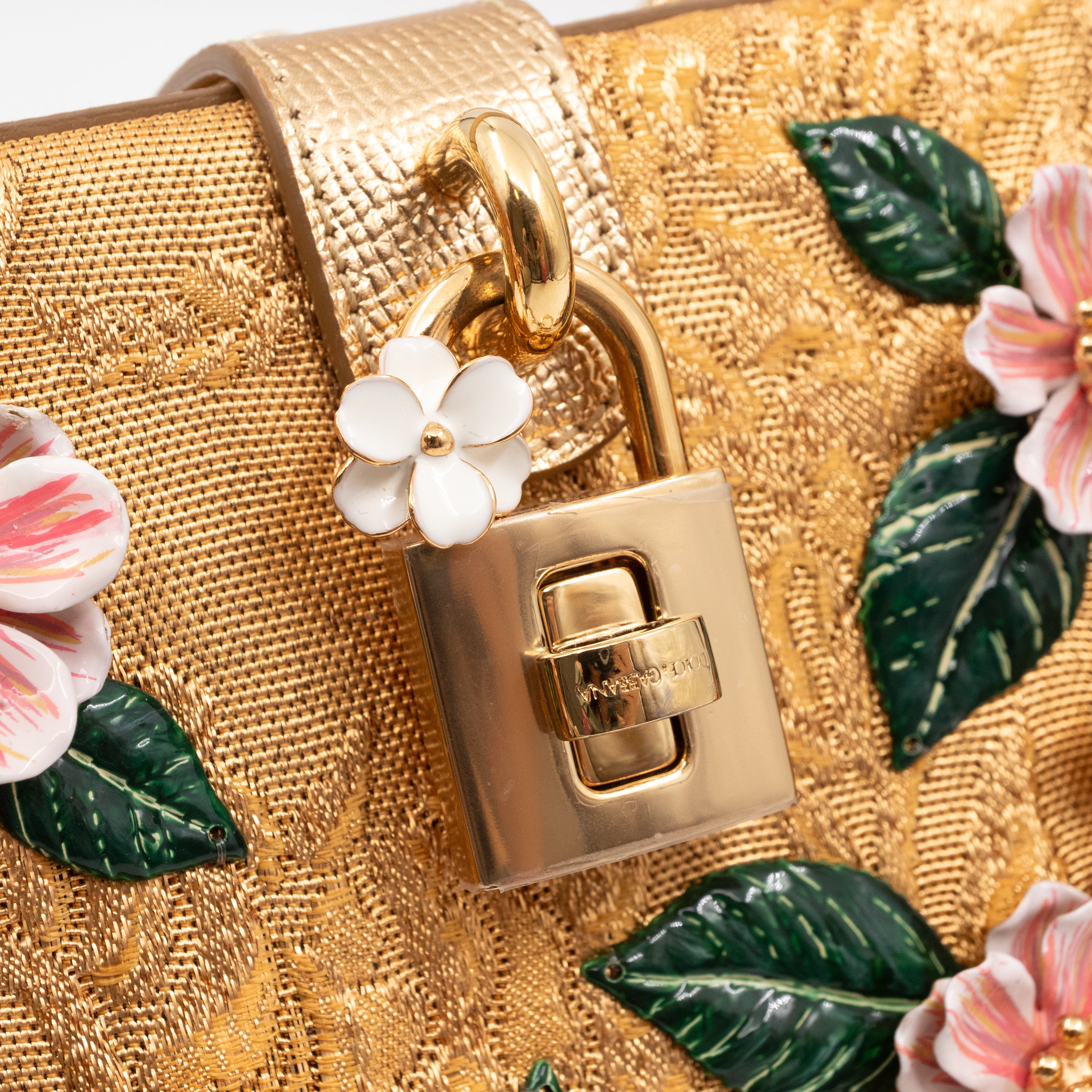 DG Unique Box Flower Handbag Embellished Lurex and Leather