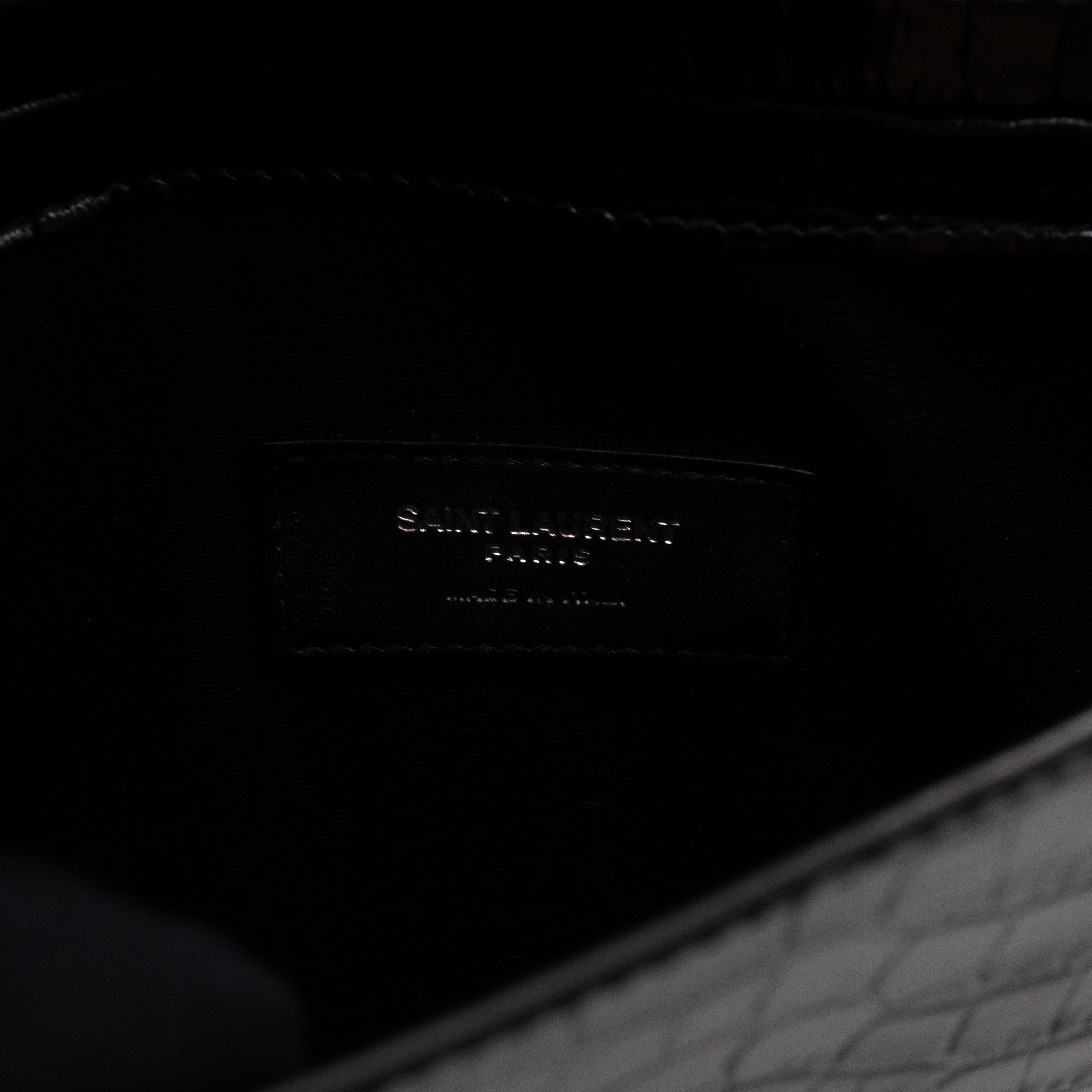 Uptown Pouch Black Croc Embossed Leather Silver