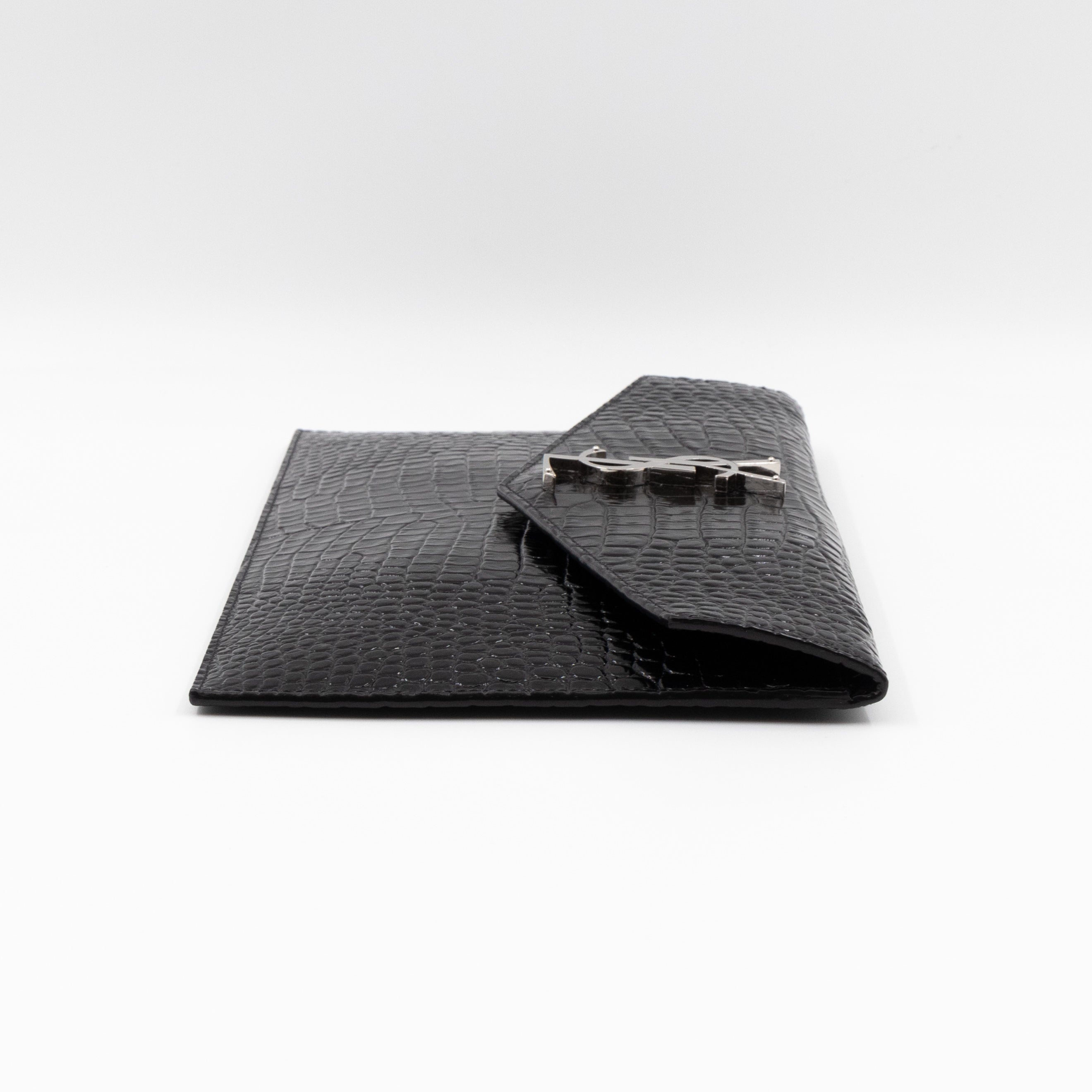 Uptown Pouch Black Croc Embossed Leather Silver