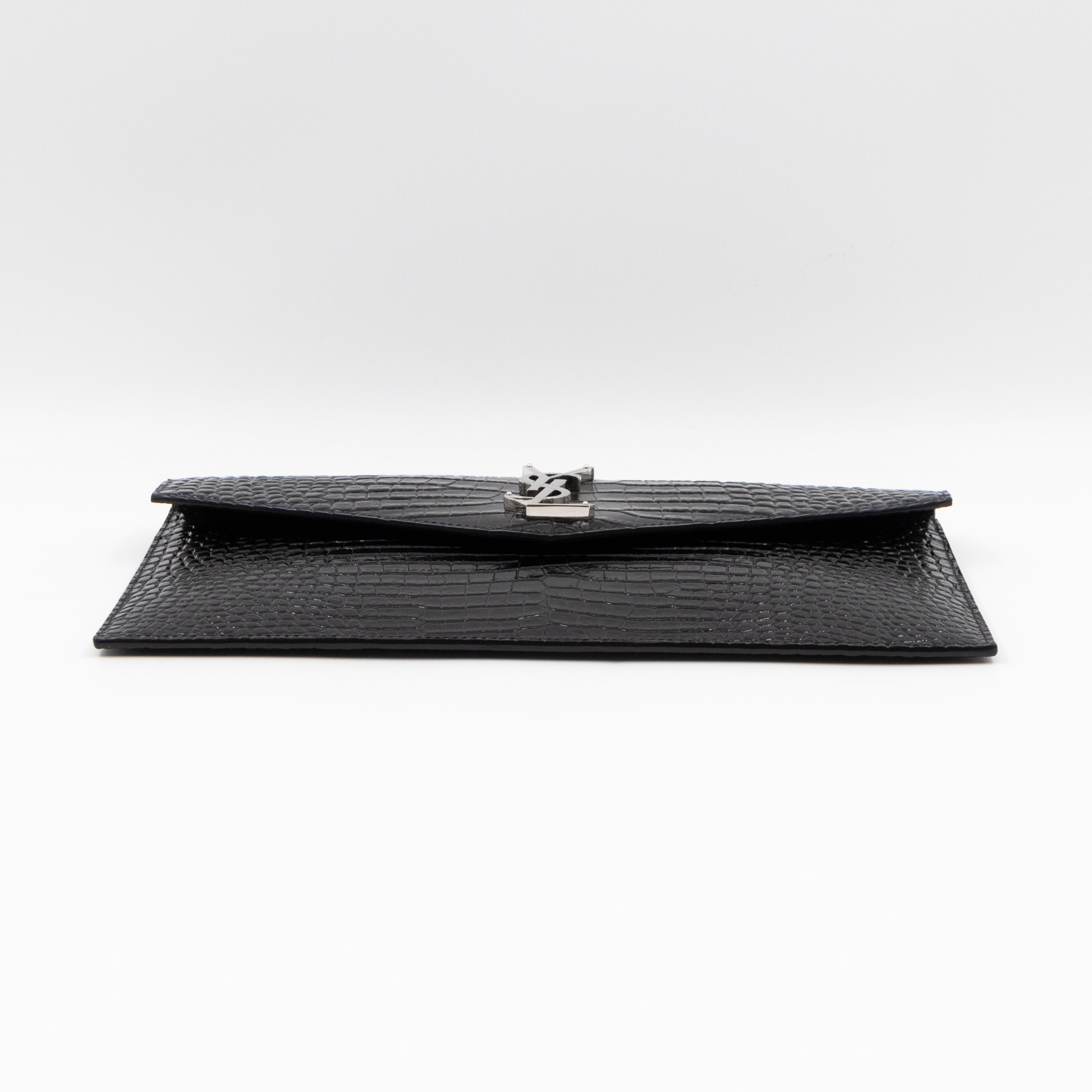 Uptown Pouch Black Croc Embossed Leather Silver