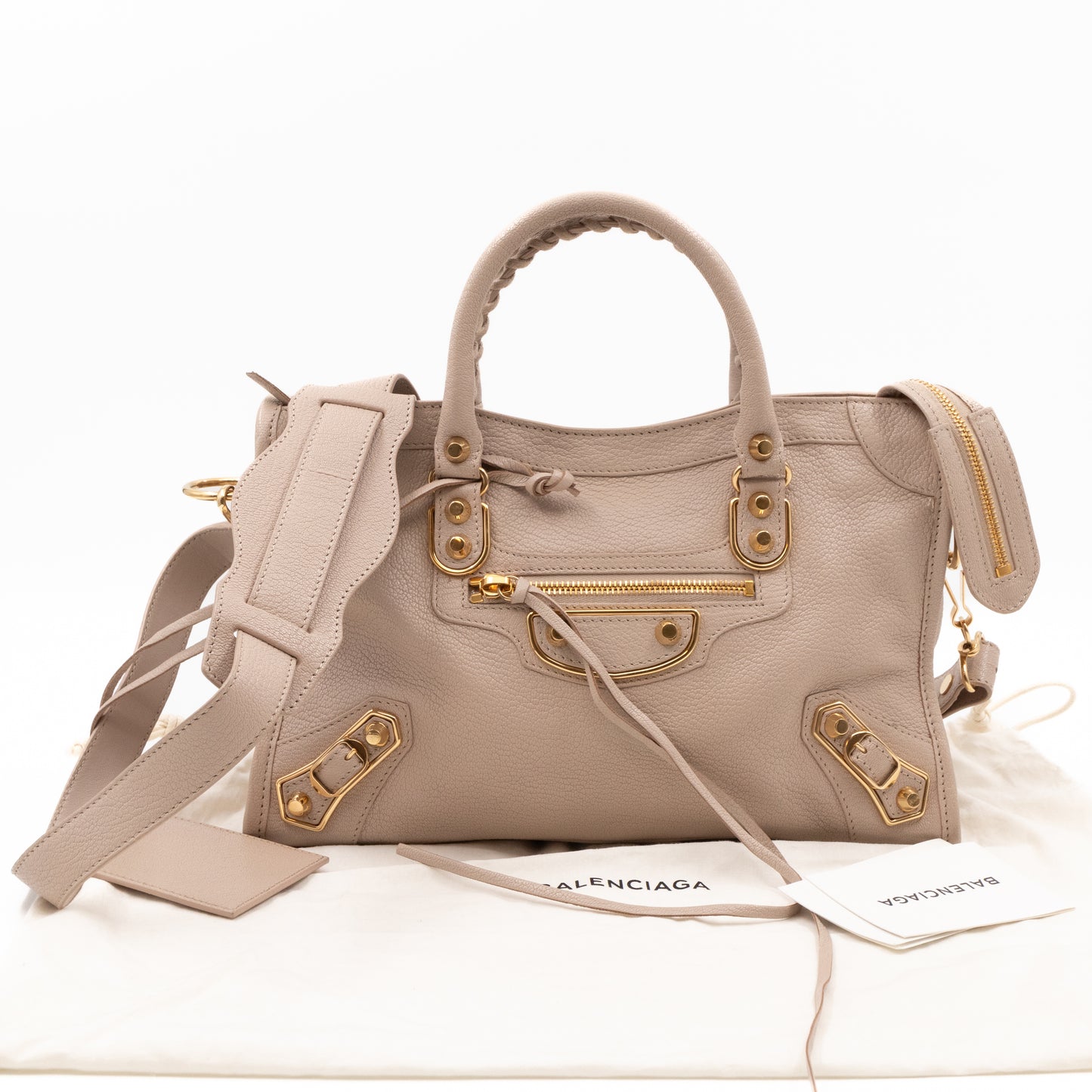 Classic City S Metallic Edge Beige Leather