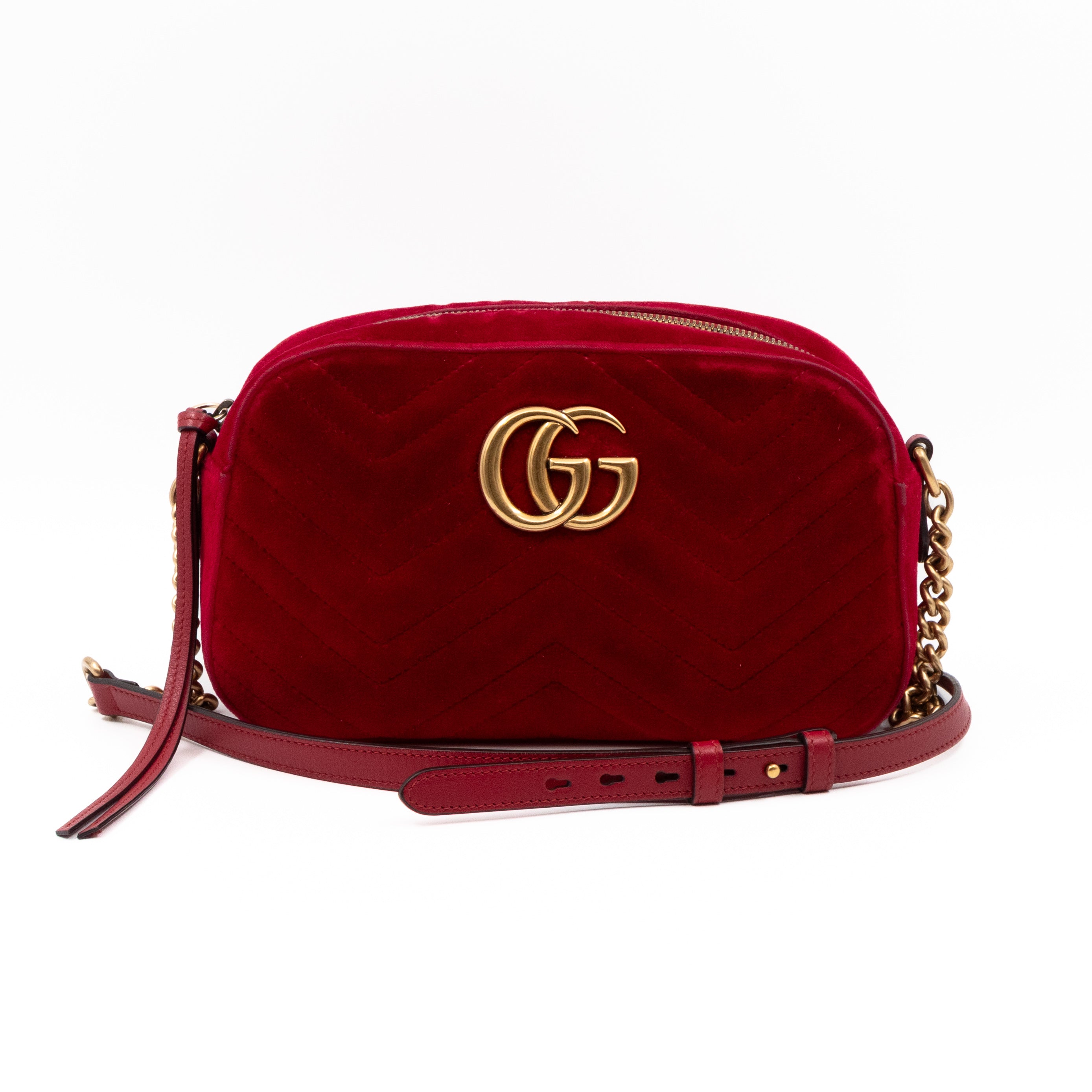 Gucci – Gucci GG Marmont Mini Red Velvet Aged Gold – Queen Station