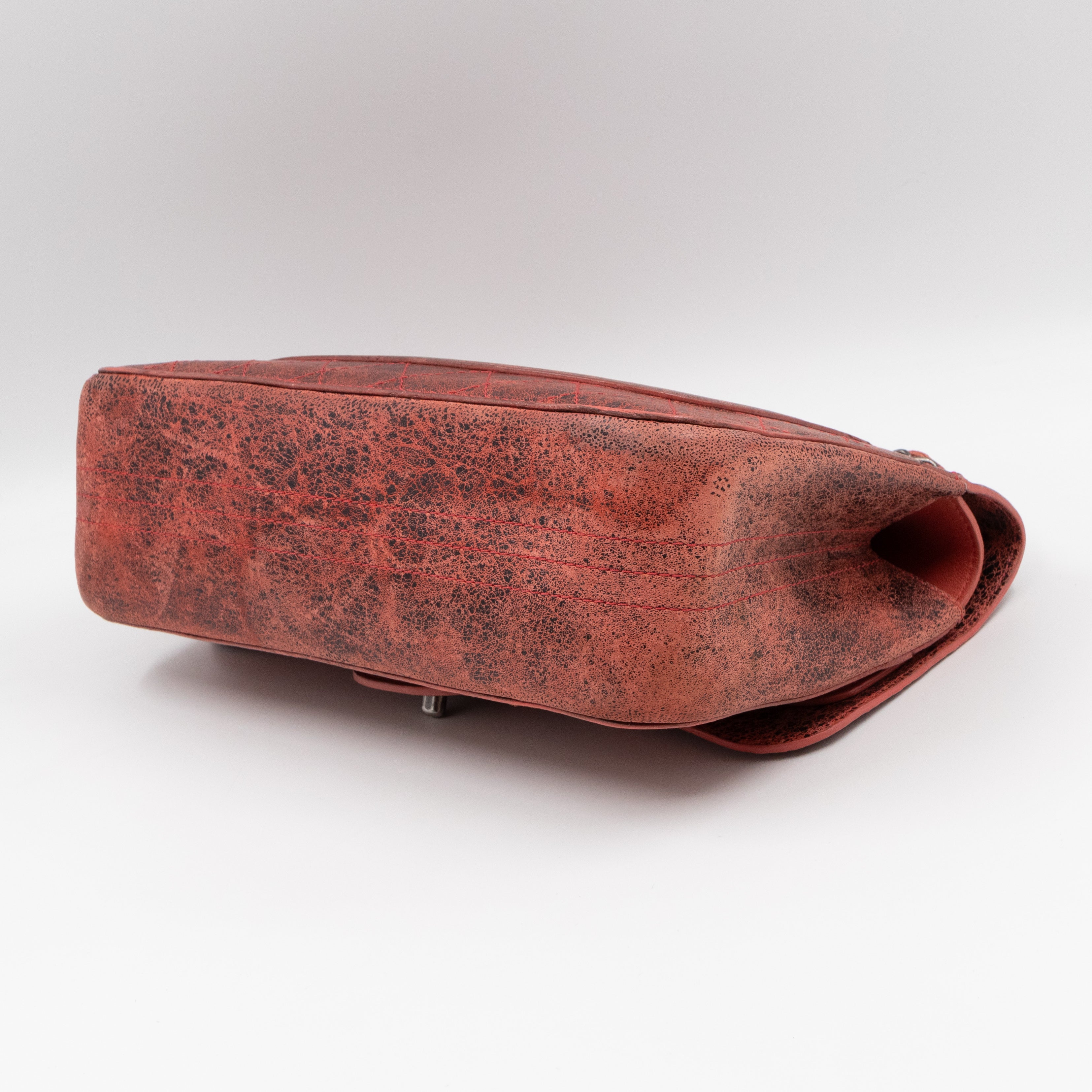 Classic Double Flap Jumbo Red Crackled Leather