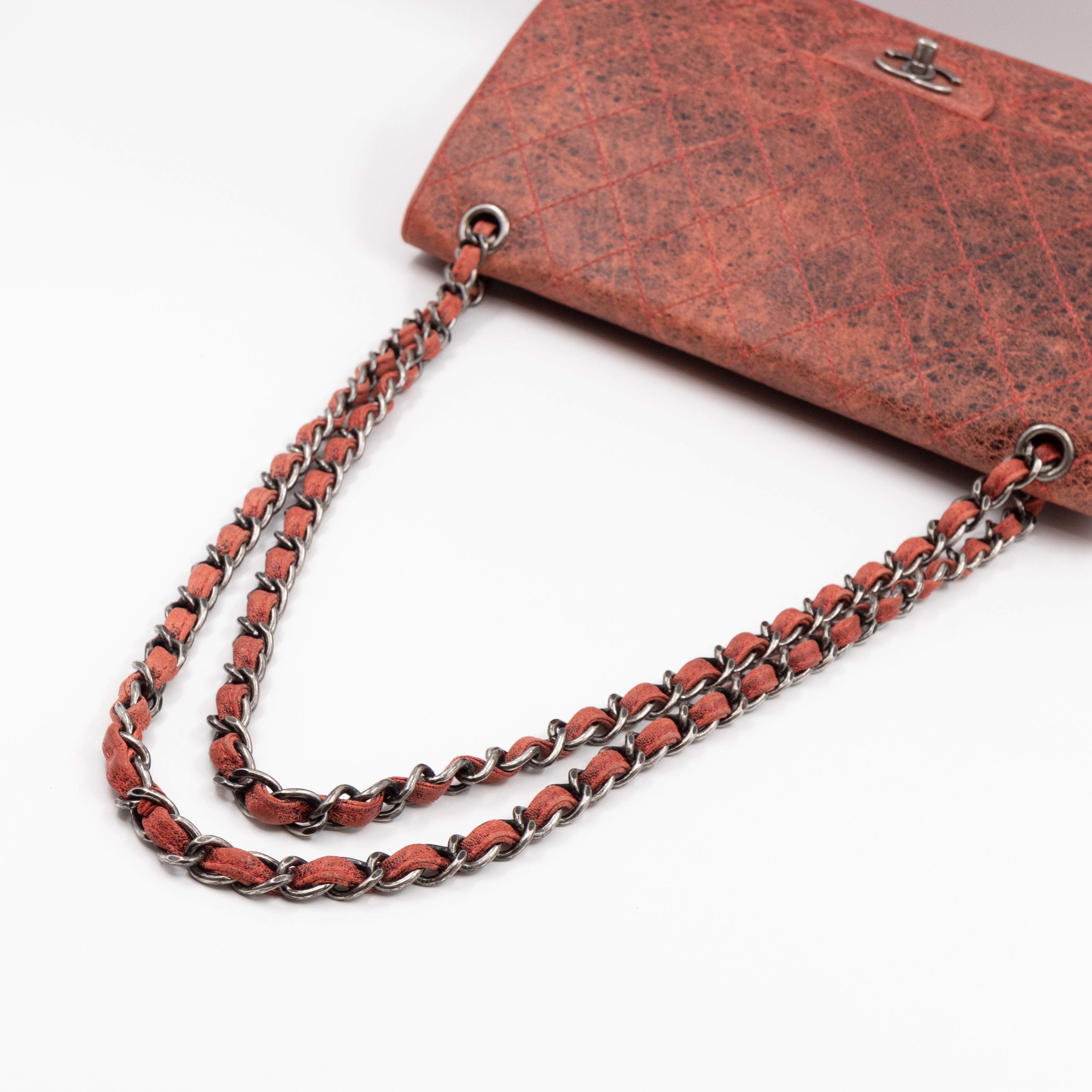 Classic Double Flap Jumbo Red Crackled Leather