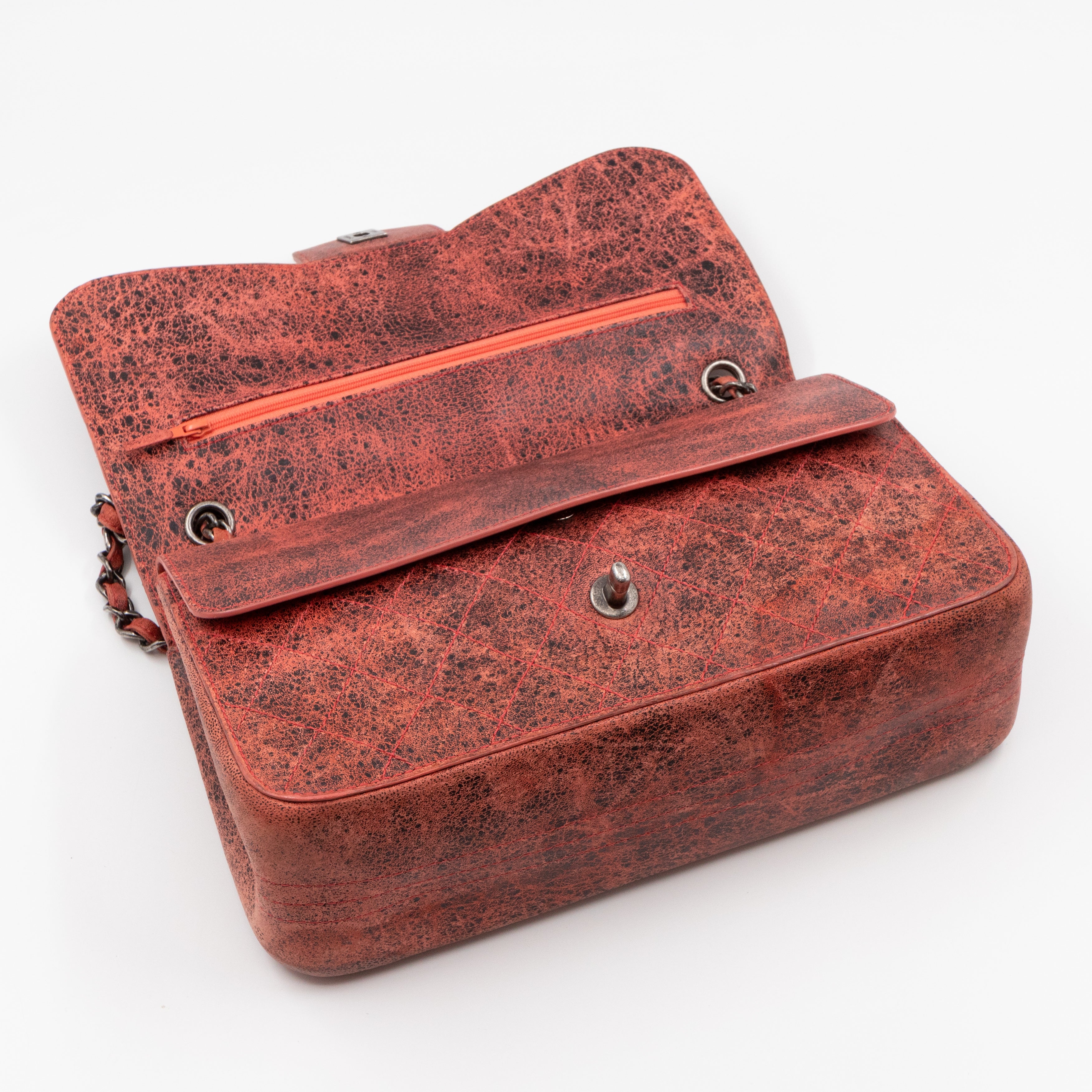 Classic Double Flap Jumbo Red Crackled Leather