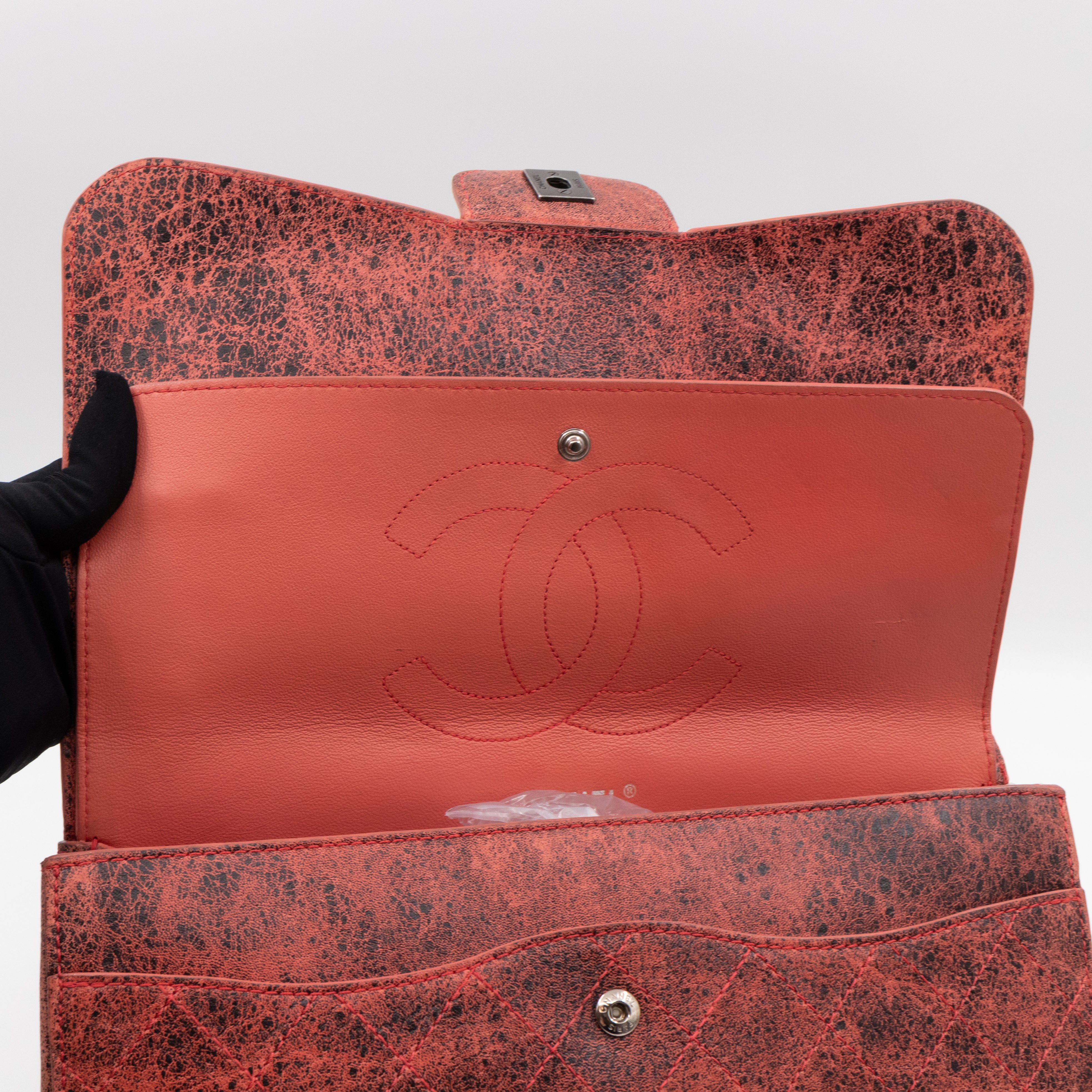 Classic Double Flap Jumbo Red Crackled Leather
