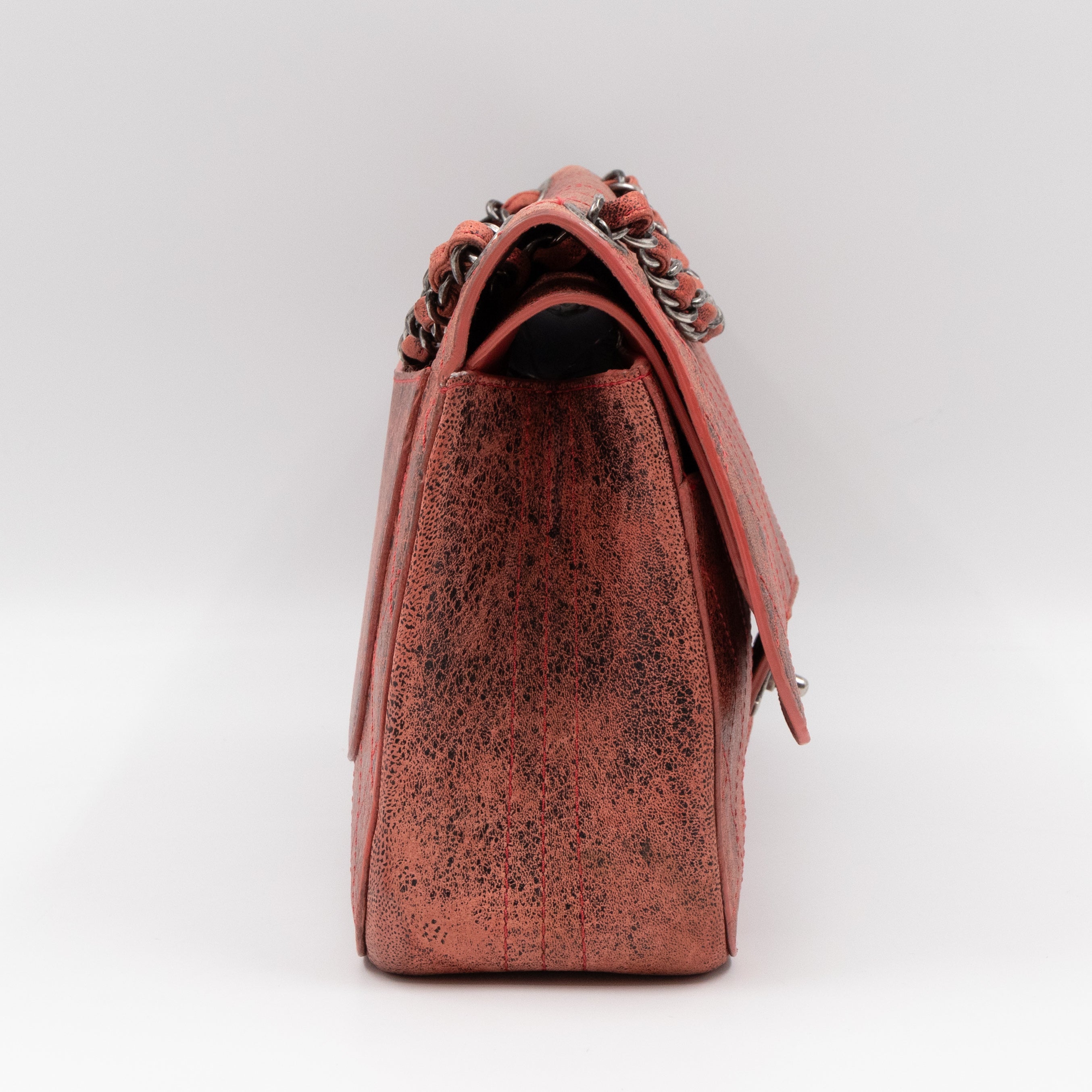 Classic Double Flap Jumbo Red Crackled Leather