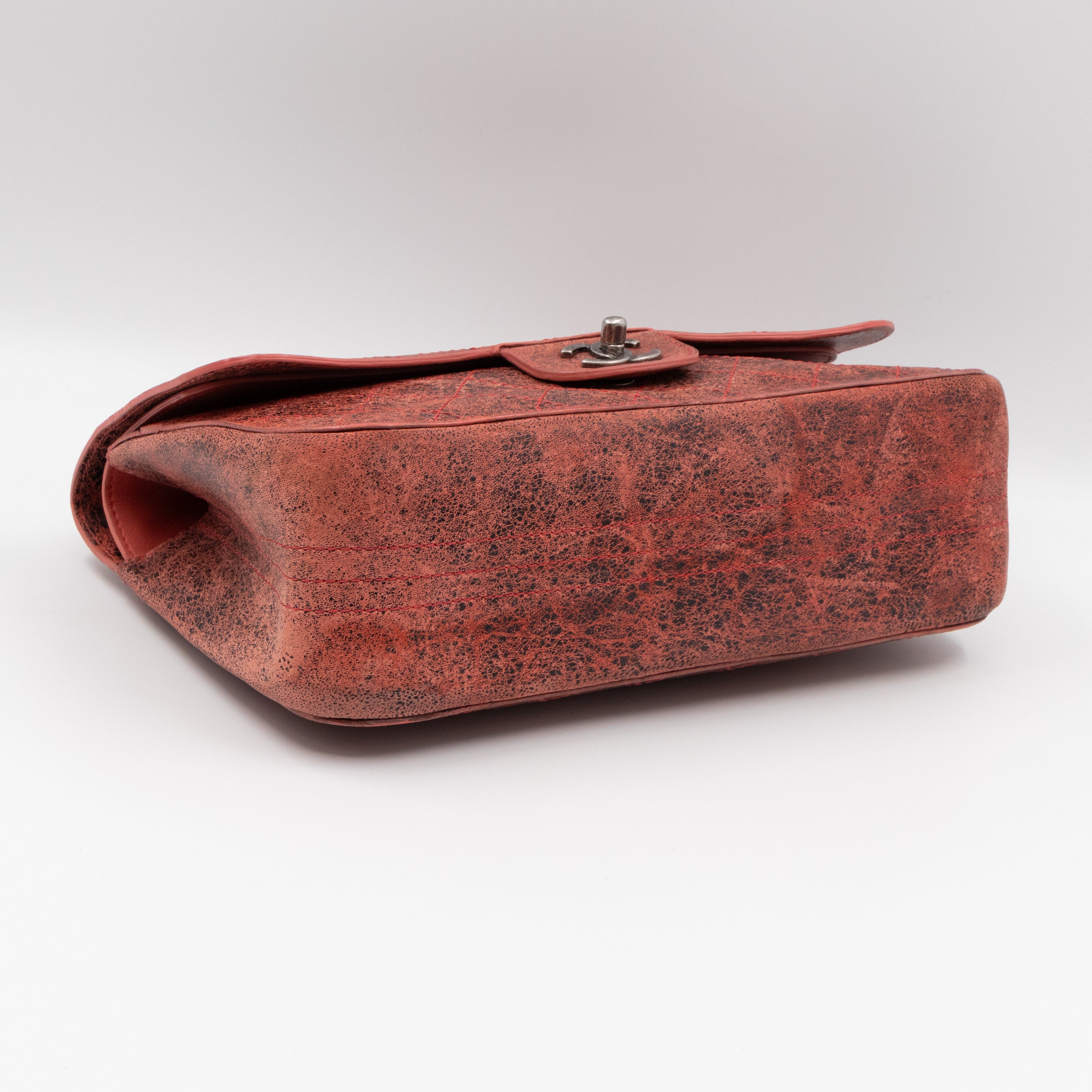 Classic Double Flap Jumbo Red Crackled Leather