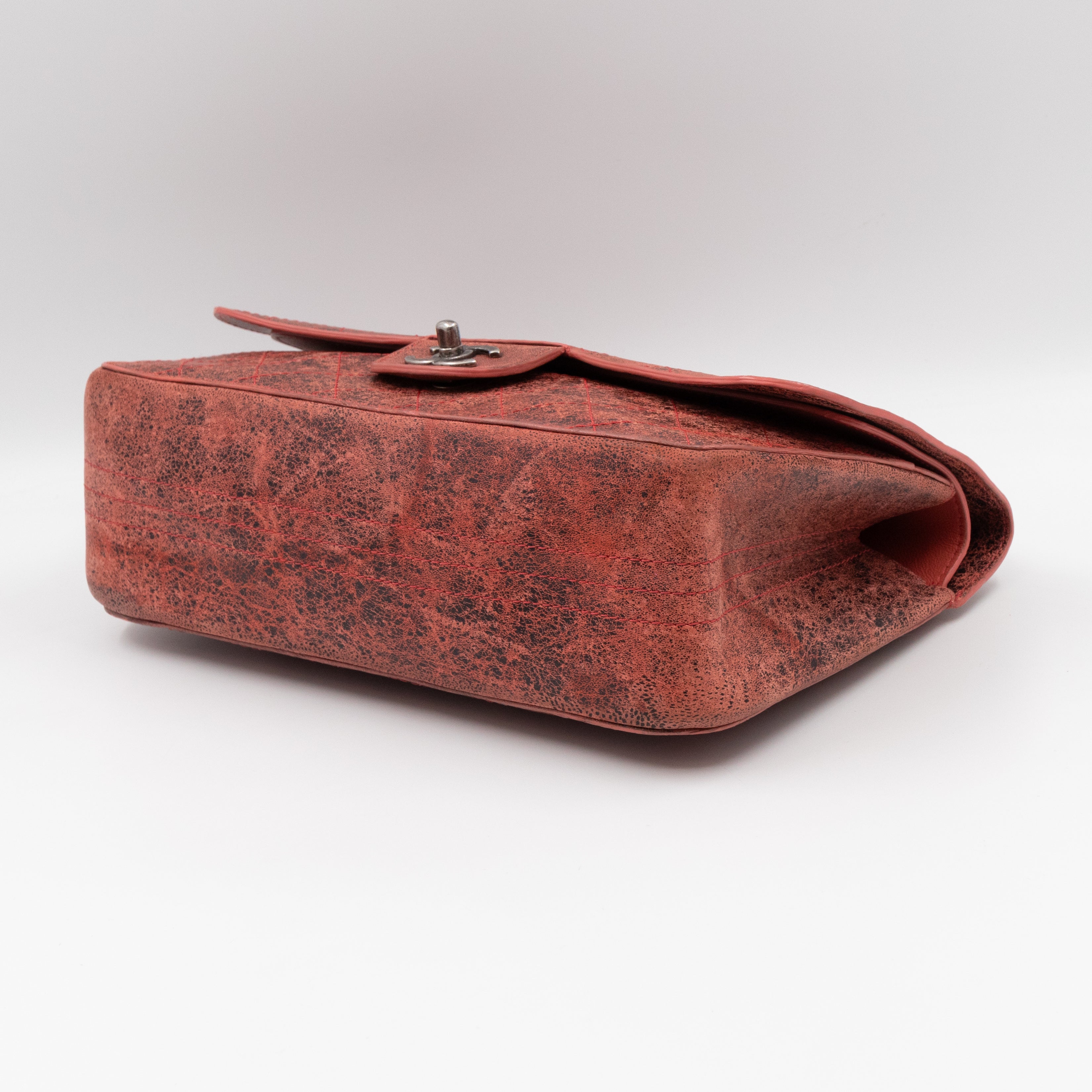 Classic Double Flap Jumbo Red Crackled Leather