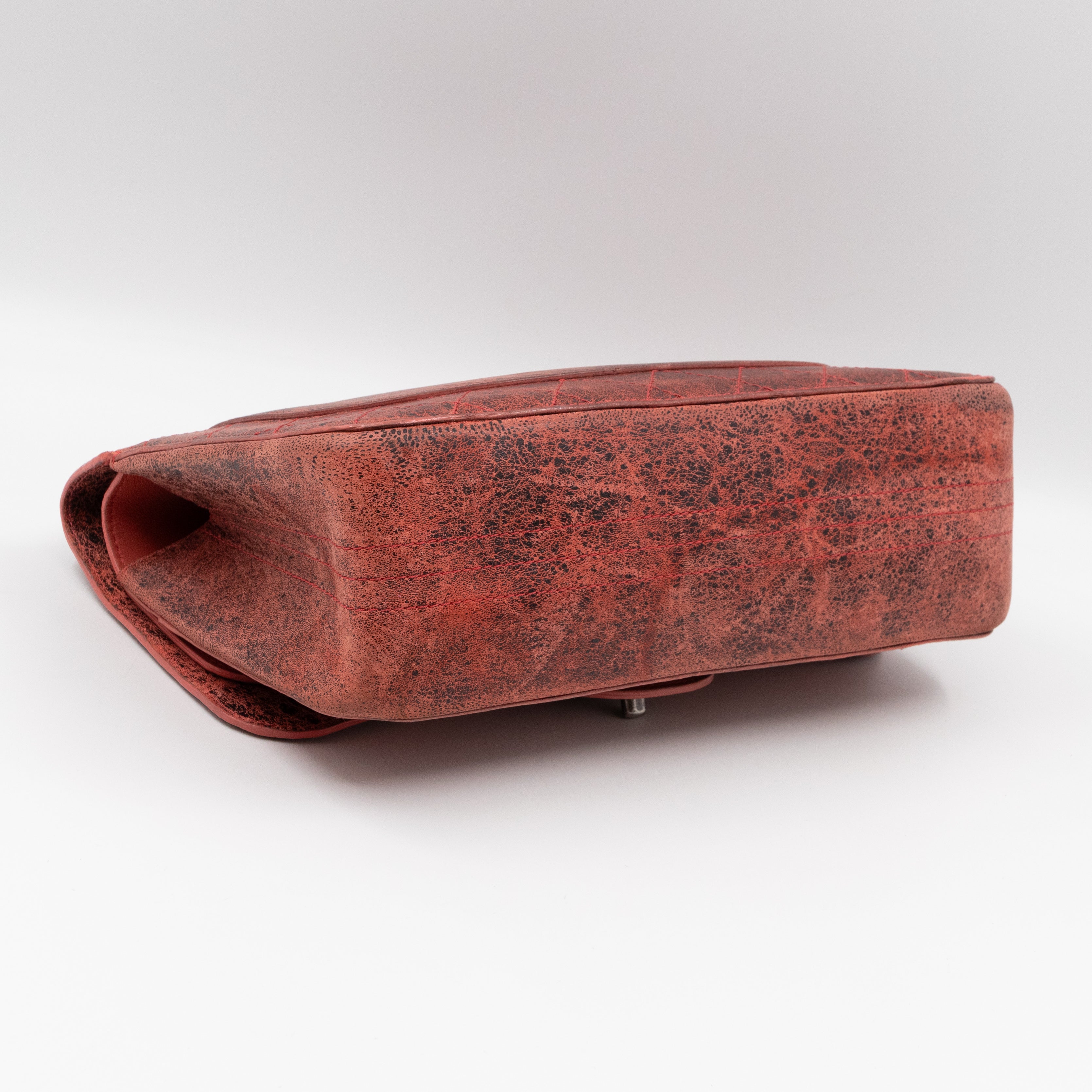 Classic Double Flap Jumbo Red Crackled Leather