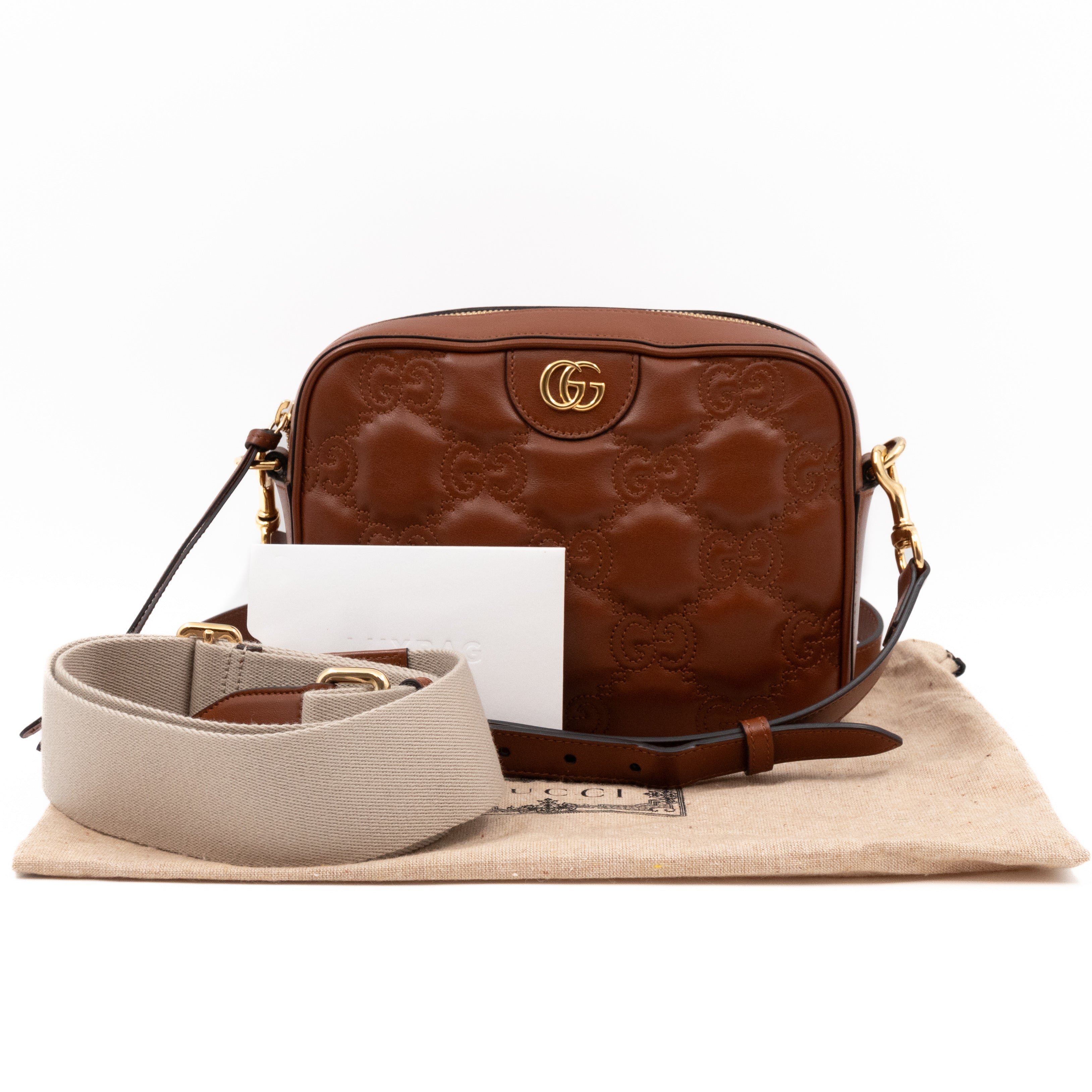 GG Matelassé Small Brown Leather