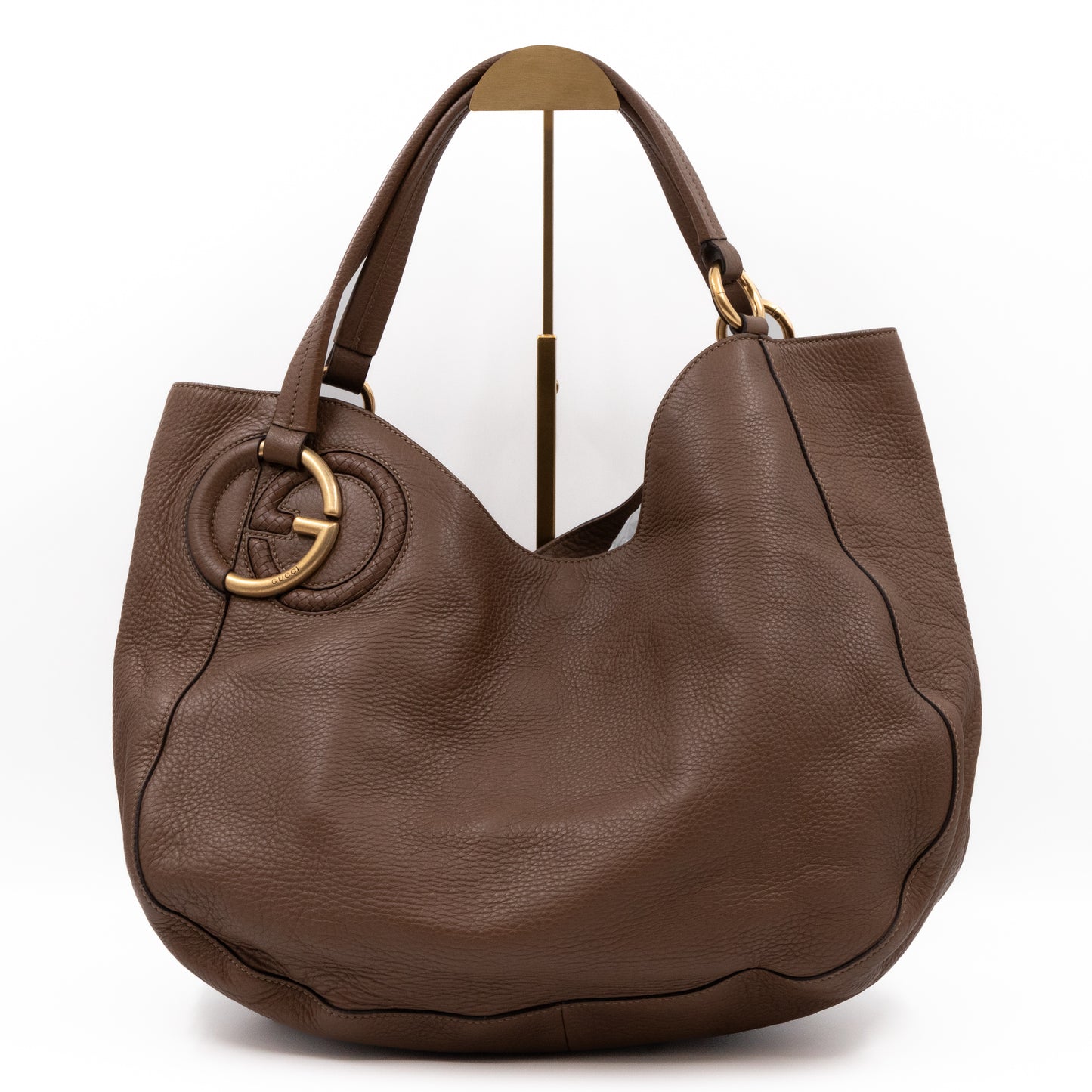 Twill Shoulder Bag Brown Leather