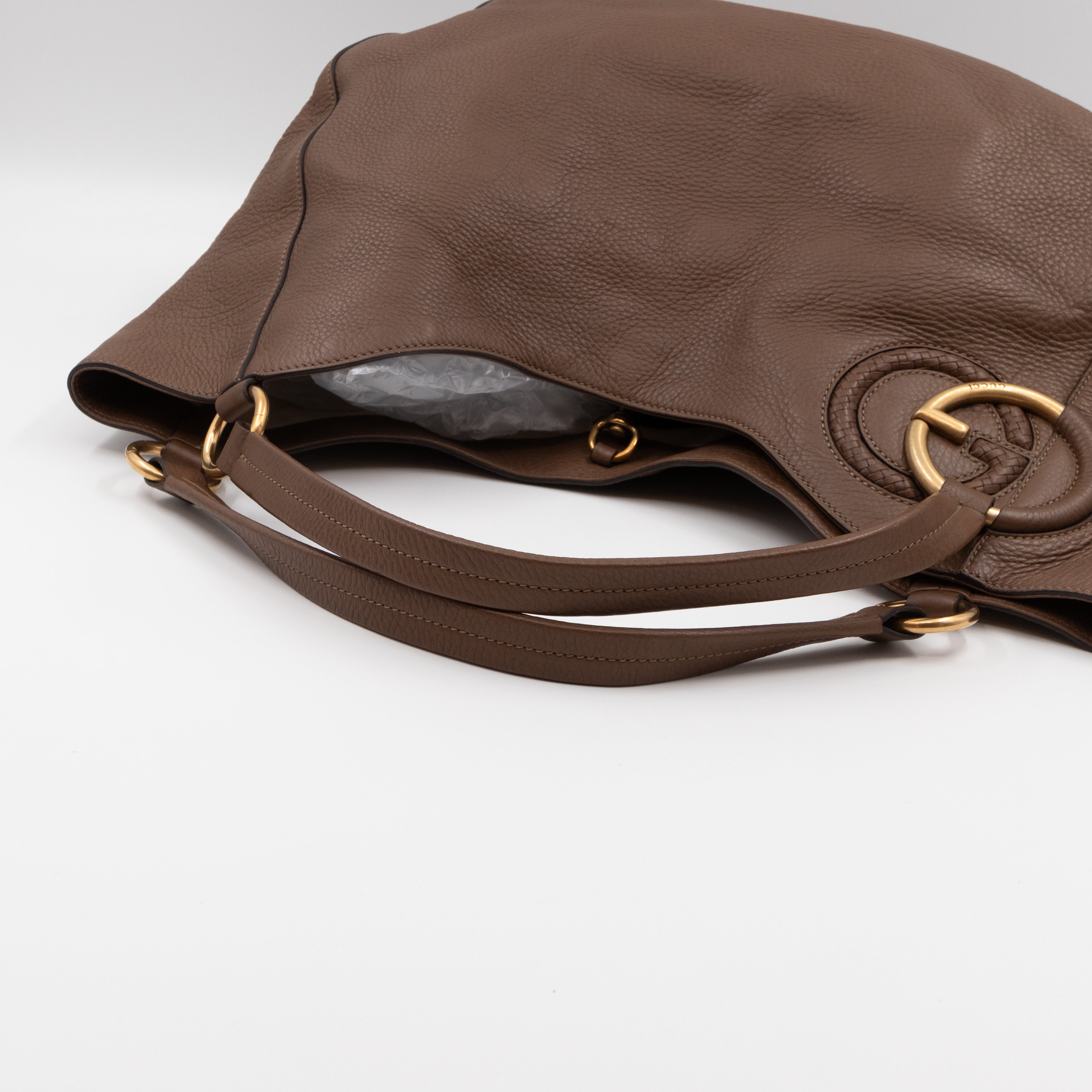 Twill Shoulder Bag Brown Leather