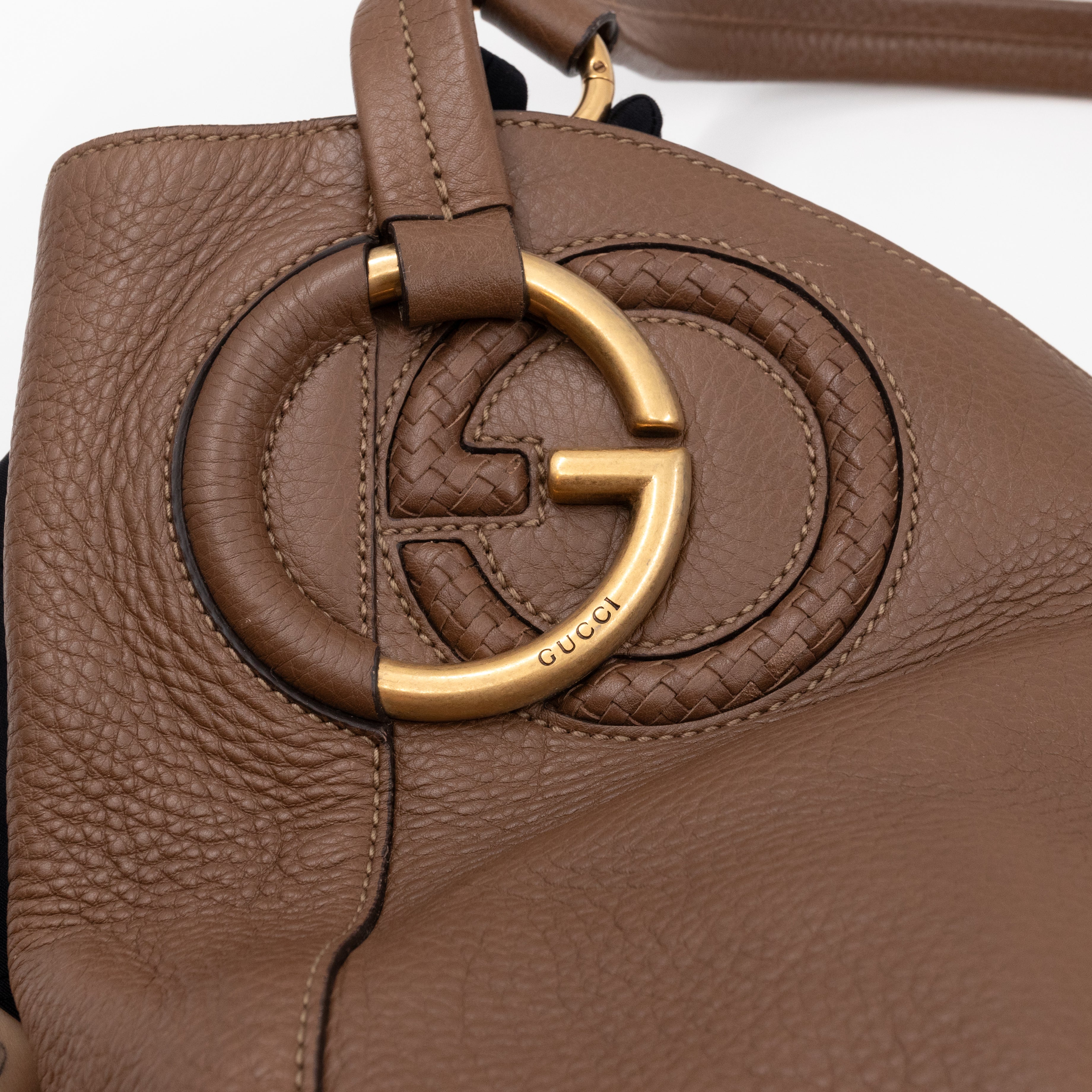 Twill Shoulder Bag Brown Leather