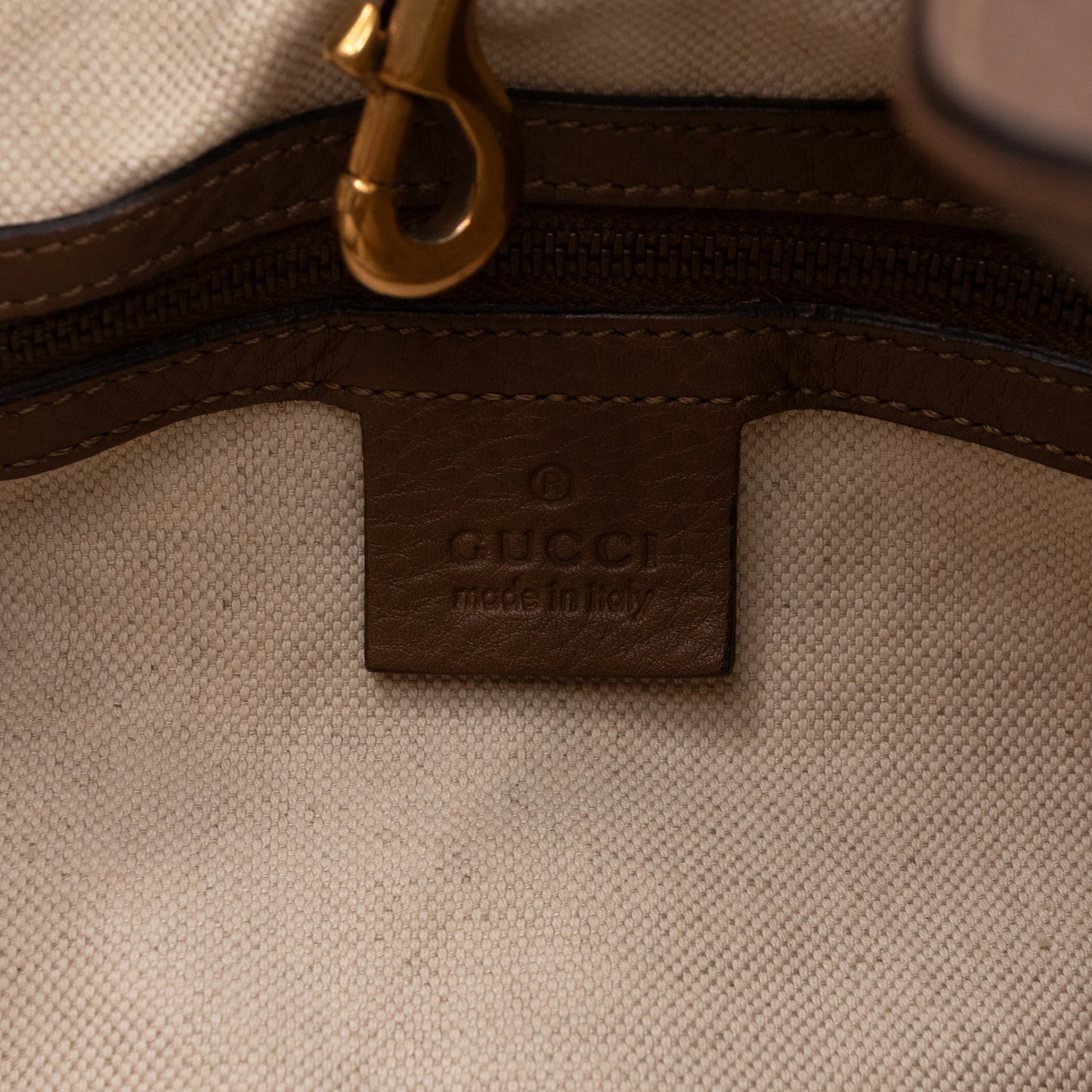 Twill Shoulder Bag Brown Leather