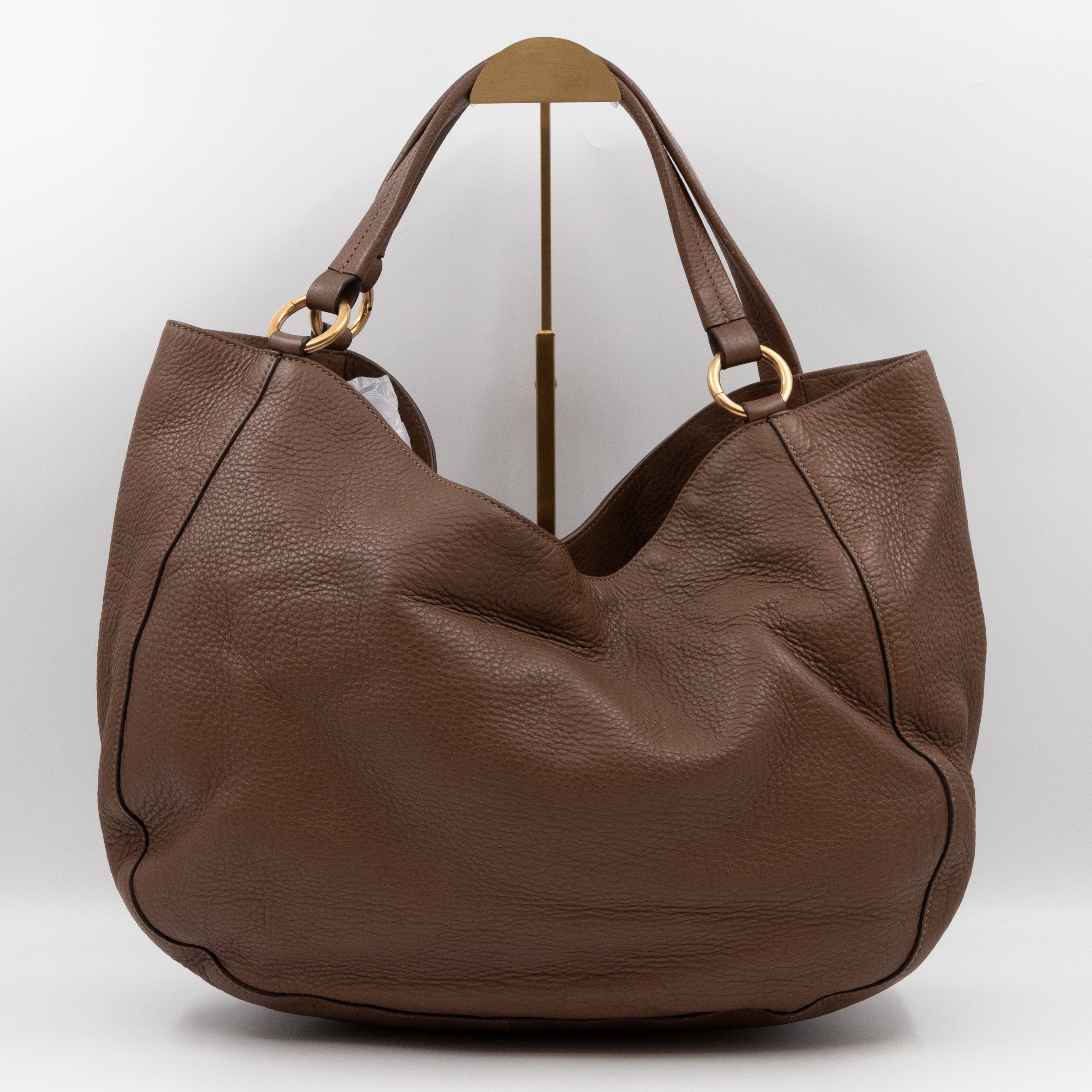 Twill Shoulder Bag Brown Leather