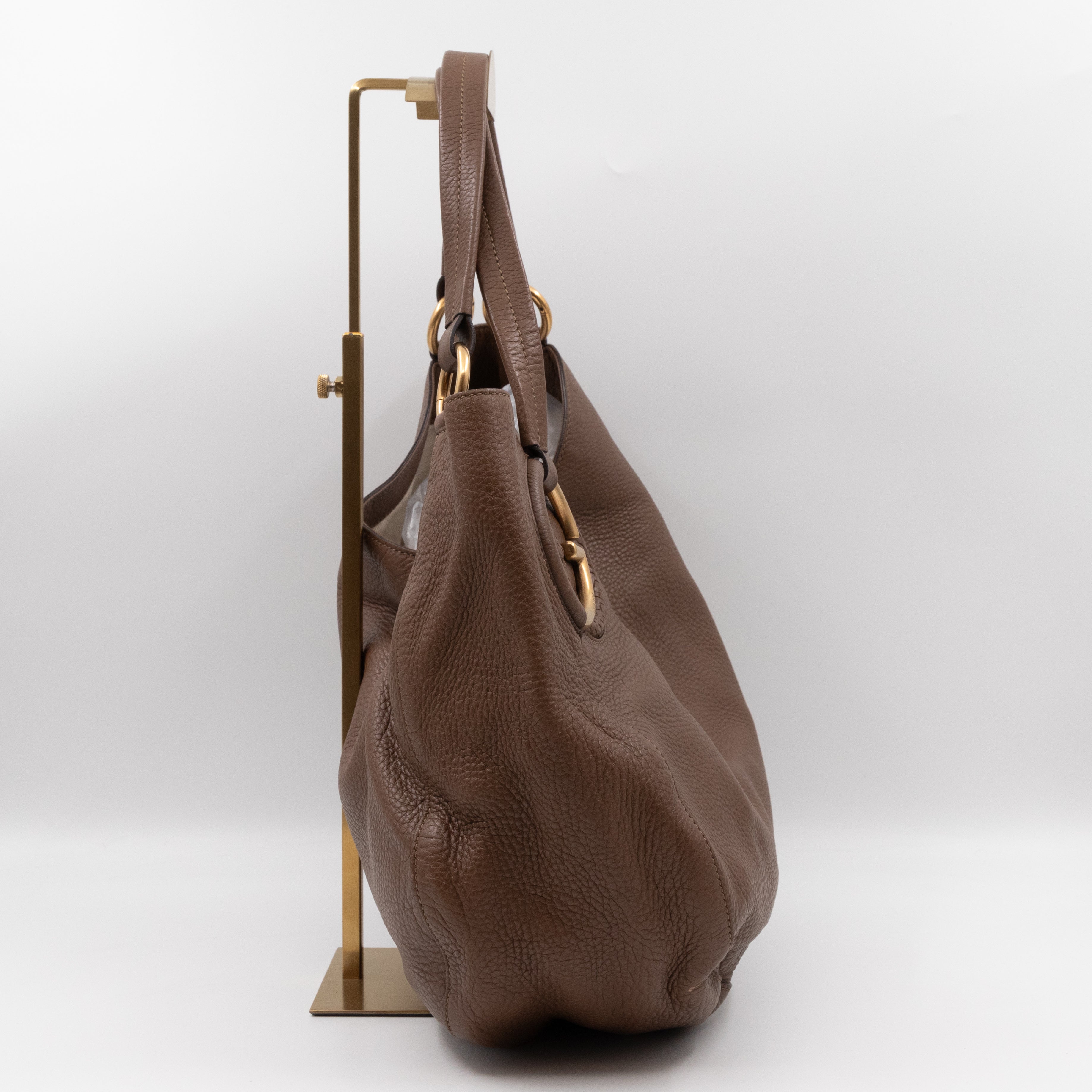 Twill Shoulder Bag Brown Leather